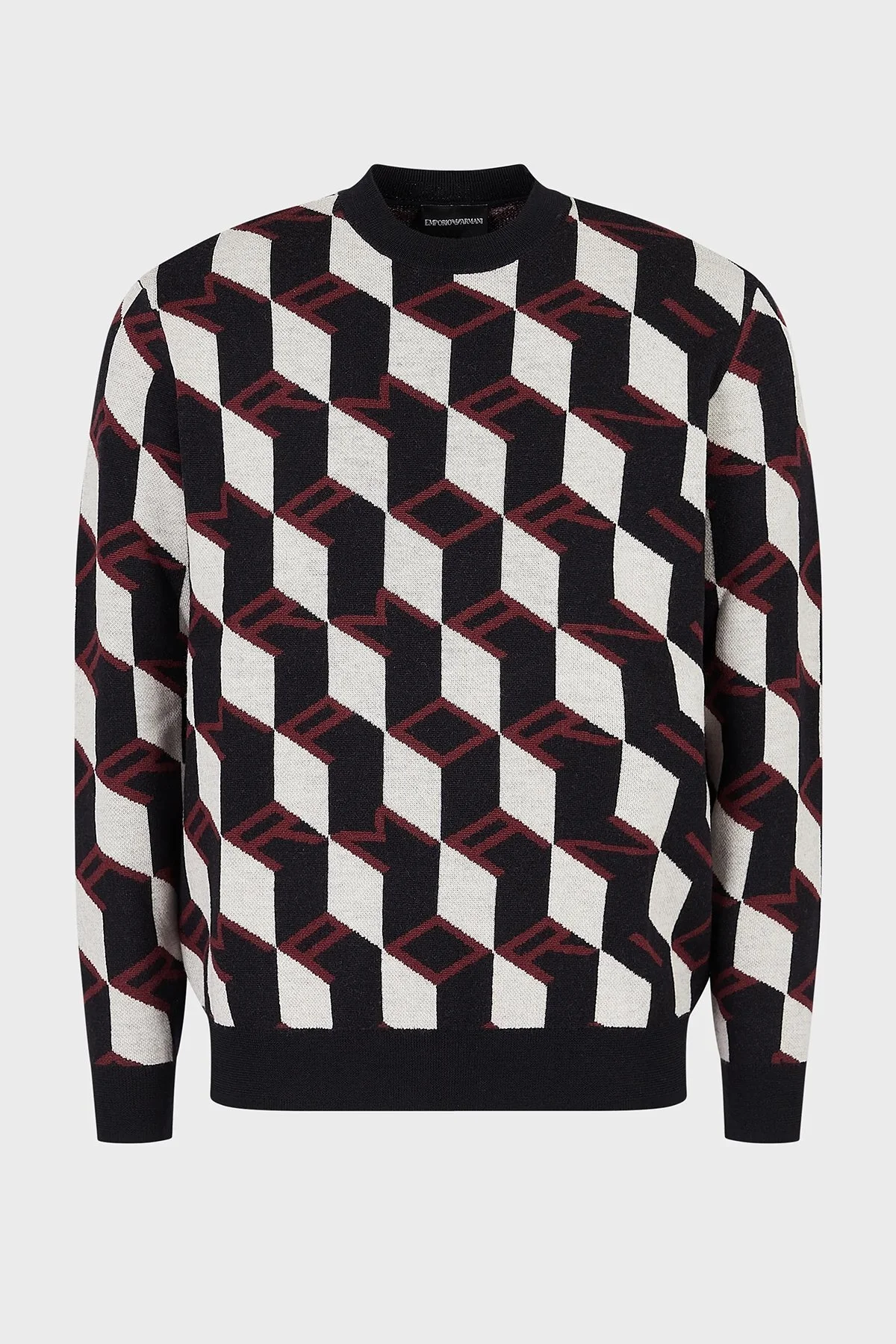 Emporio Armani Desenli Regular Fit Bisiklet Yaka % 100 Yün Erkek Kazak 6L1MXX 1MCQZ F318 BORDO - 4