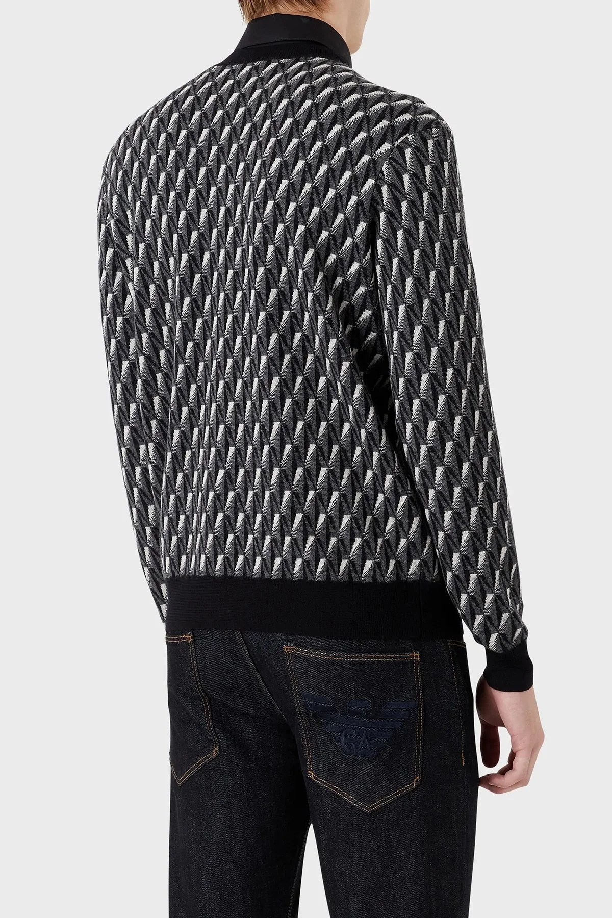 Emporio Armani Desenli Regular Fit Bisiklet Yaka % 100 Yün Erkek Kazak 6L1MXX 1MCQZ F633 GRİ - 2