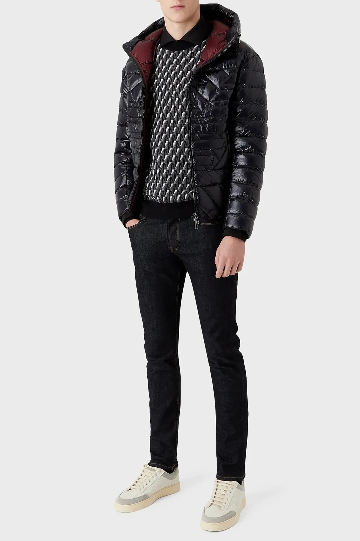 Emporio Armani Desenli Regular Fit Bisiklet Yaka % 100 Yün Erkek Kazak 6L1MXX 1MCQZ F633 GRİ - 3