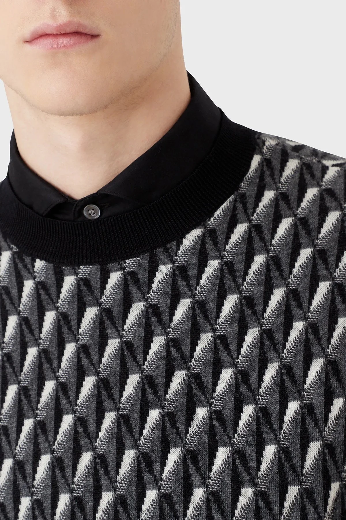 Emporio Armani Desenli Regular Fit Bisiklet Yaka % 100 Yün Erkek Kazak 6L1MXX 1MCQZ F633 GRİ - 4