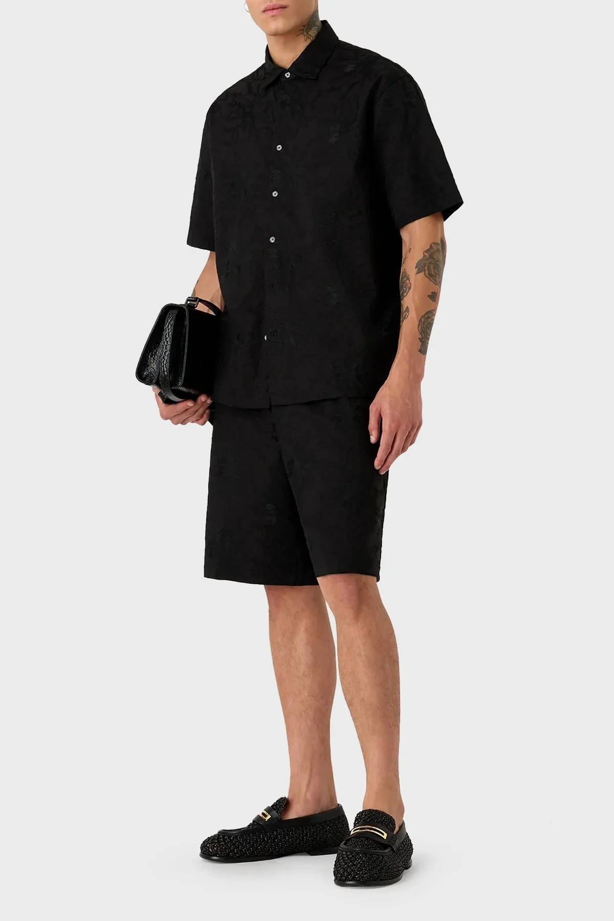 Emporio Armani Desenli Regular Fit Kısa Kollu % 100 Pamuk Erkek Gömlek 3D1CG3 1NQMZ 0999 SİYAH - 4