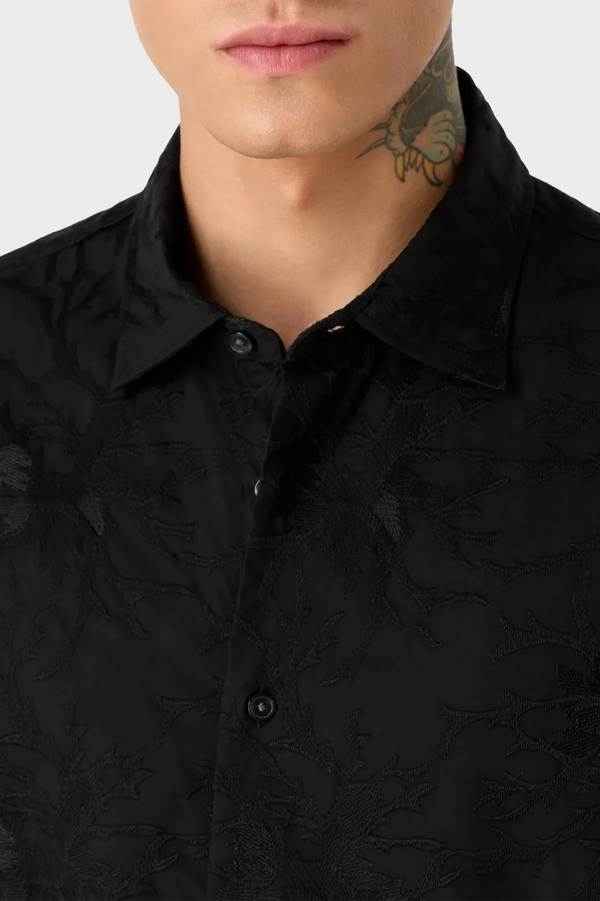 Emporio Armani Desenli Regular Fit Kısa Kollu % 100 Pamuk Erkek Gömlek 3D1CG3 1NQMZ 0999 SİYAH - 5