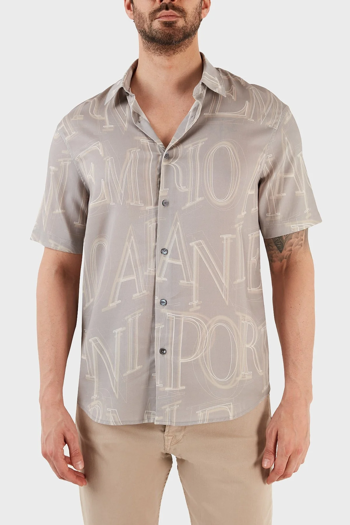 Emporio Armani Desenli Regular Fit Kısa Kollu Erkek Gömlek 3R1CQ7 1NWDZ F616 GRİ - 1