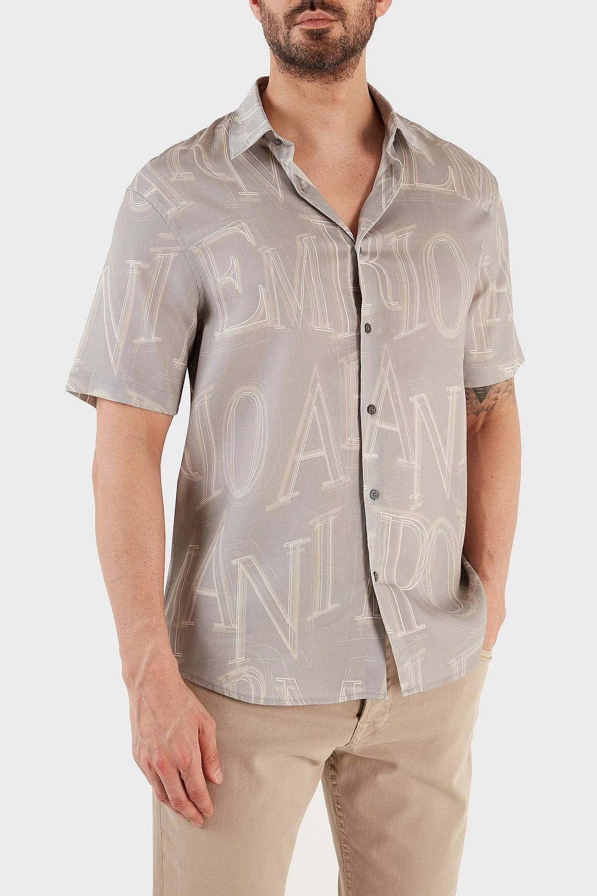 Emporio Armani Desenli Regular Fit Kısa Kollu Erkek Gömlek 3R1CQ7 1NWDZ F616 GRİ - 2
