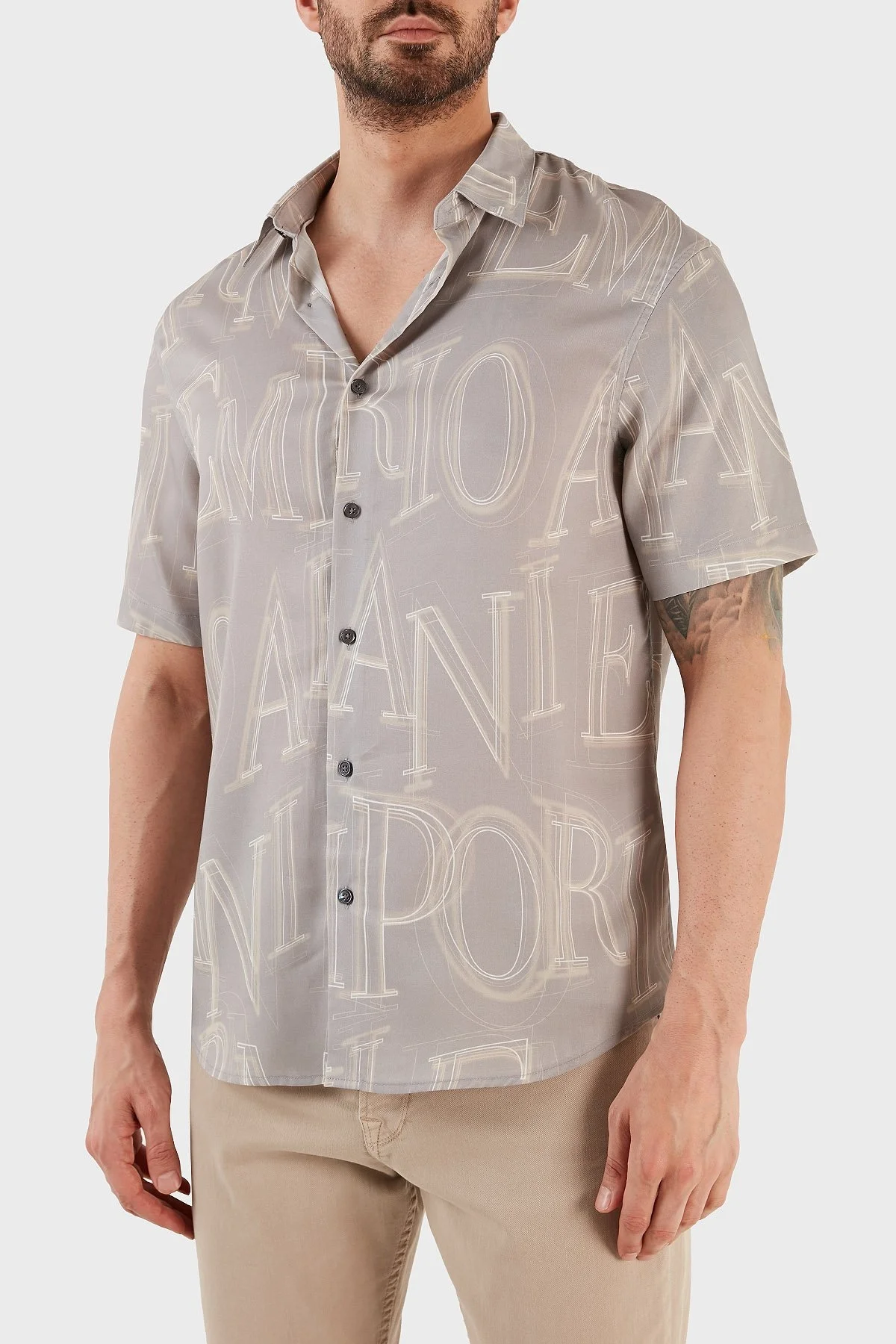 Emporio Armani Desenli Regular Fit Kısa Kollu Erkek Gömlek 3R1CQ7 1NWDZ F616 GRİ - 3