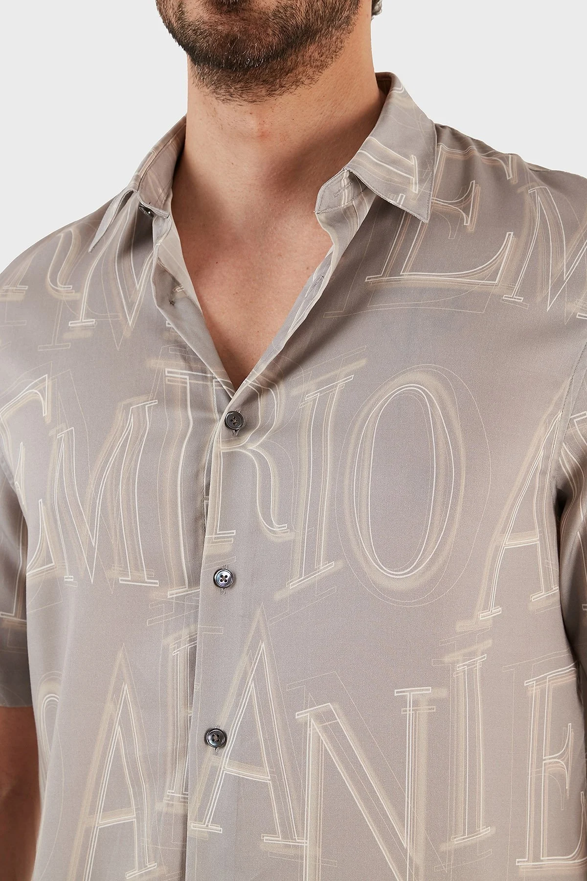Emporio Armani Desenli Regular Fit Kısa Kollu Erkek Gömlek 3R1CQ7 1NWDZ F616 GRİ - 4