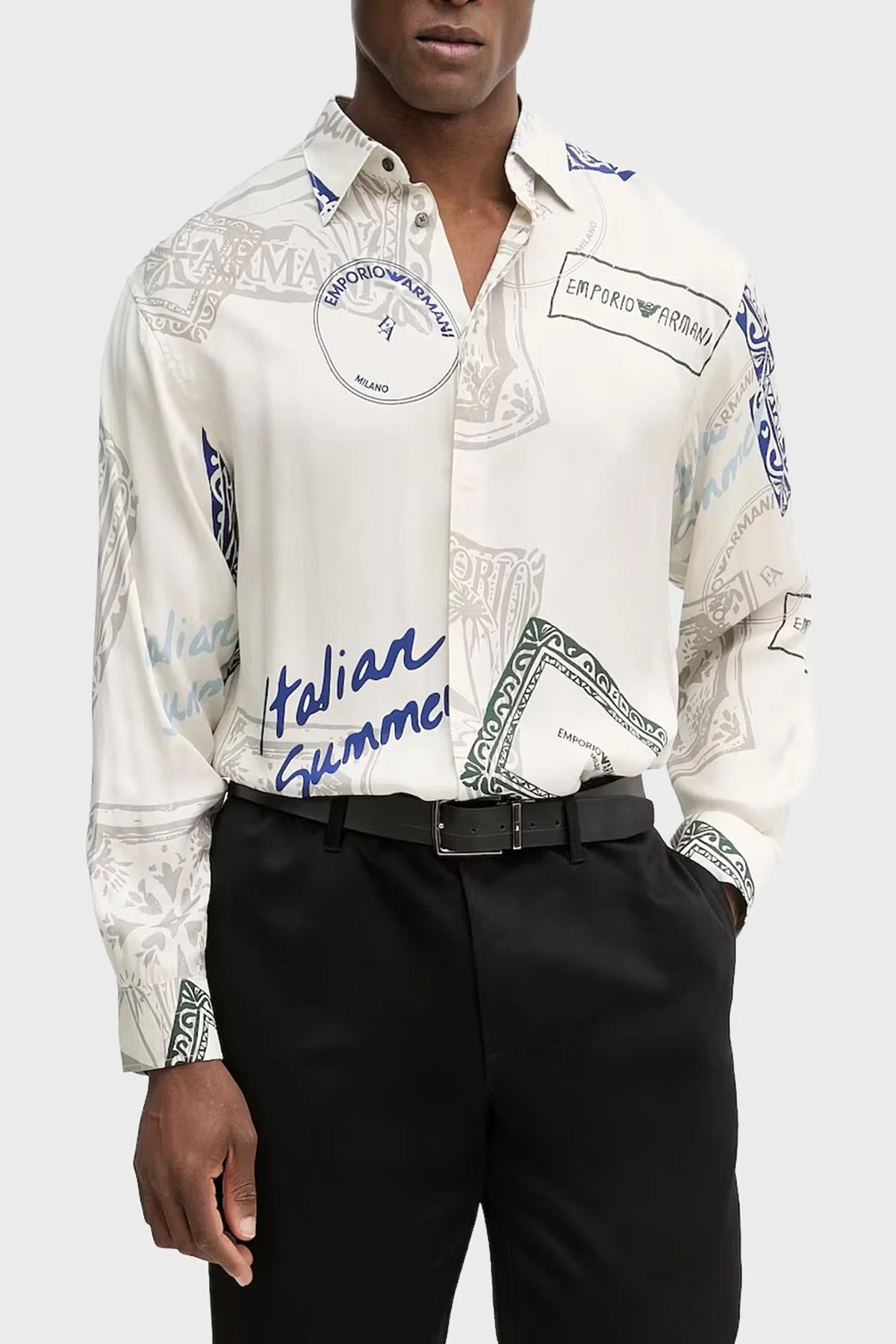 Emporio Armani Desenli Relaxed Fit Klasik Yaka Uzun Kollu Erkek Gömlek EM005762 AF13285 FZ033 BEJ - 1