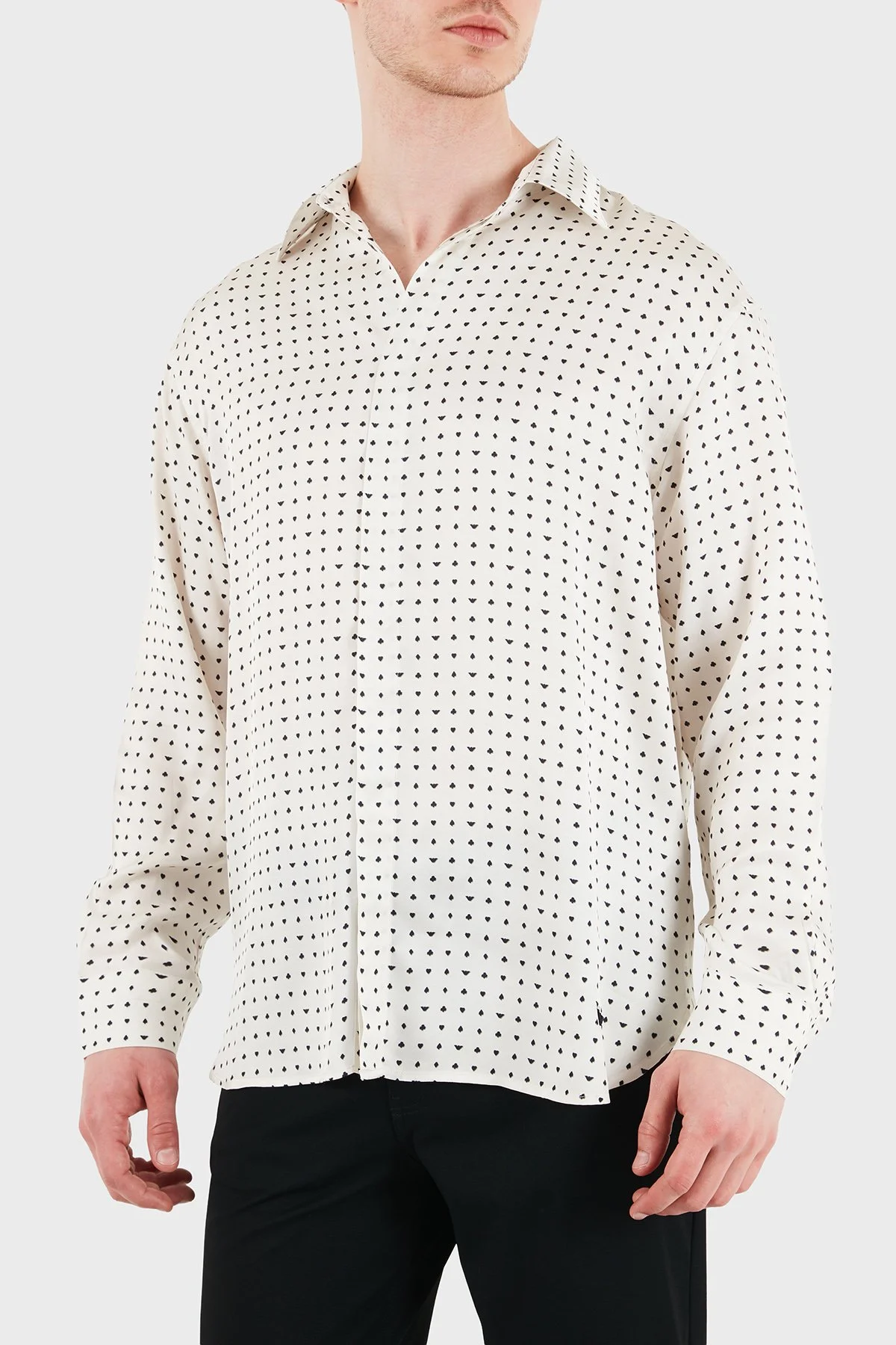 Emporio Armani Desenli Relaxed Fit Uzun Kollu Erkek Gömlek EM005762 AF13285 F1184 BEYAZ - 1