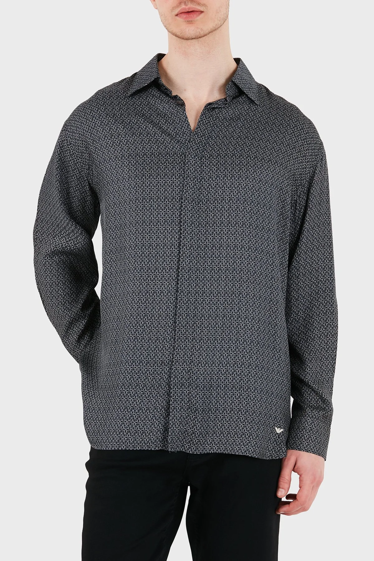 Emporio Armani Desenli Relaxed Fit Uzun Kollu Erkek Gömlek EM005762 AF13285 FC318 SİYAH - 1