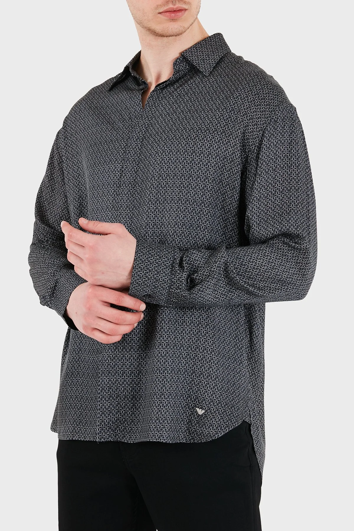 Emporio Armani Desenli Relaxed Fit Uzun Kollu Erkek Gömlek EM005762 AF13285 FC318 SİYAH - 3