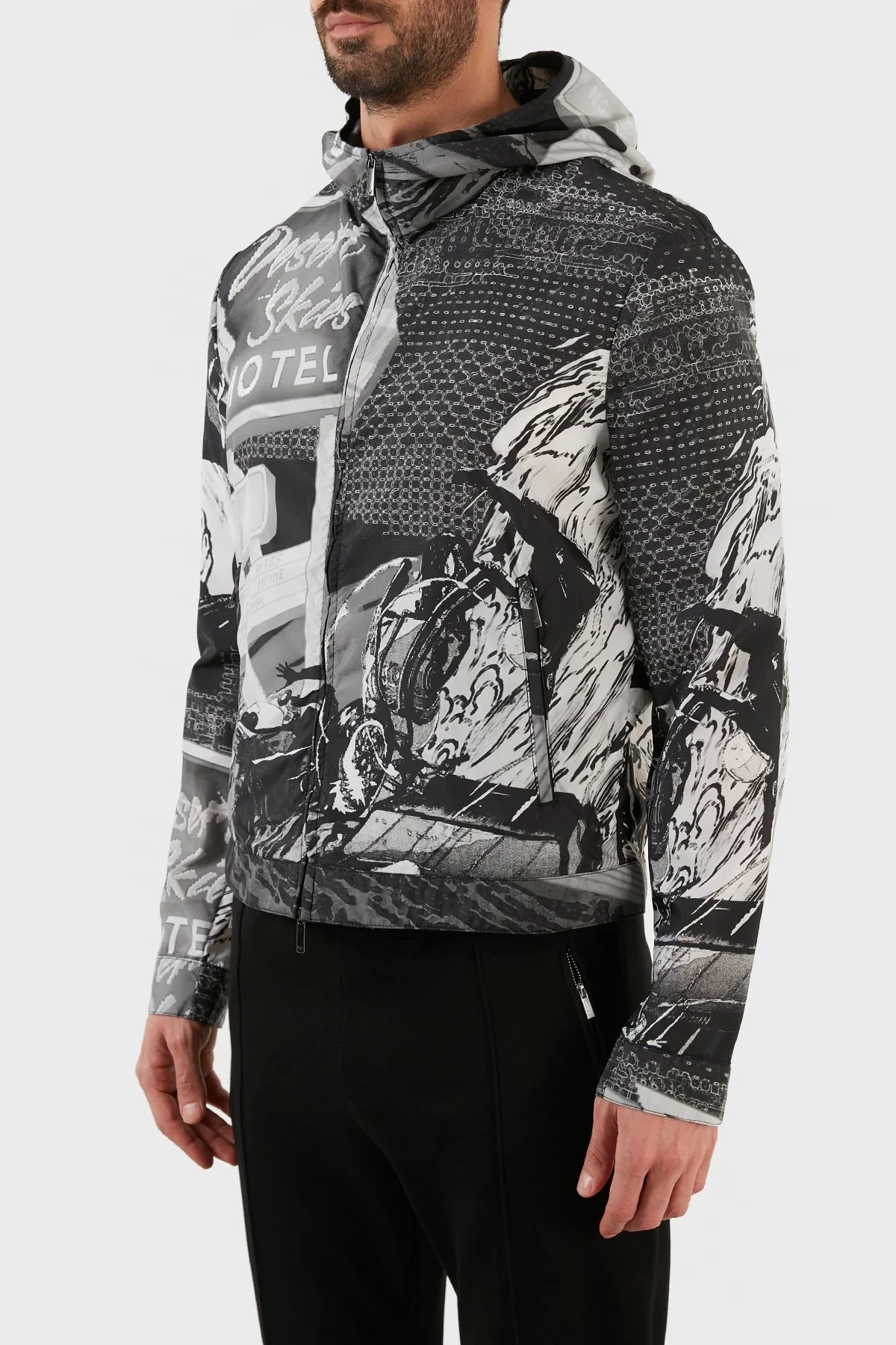 Emporio Armani Desenli Suya Dayanıklı Kapüşonlu Erkek Mont I1R410 I1018 991 GRİ - 2