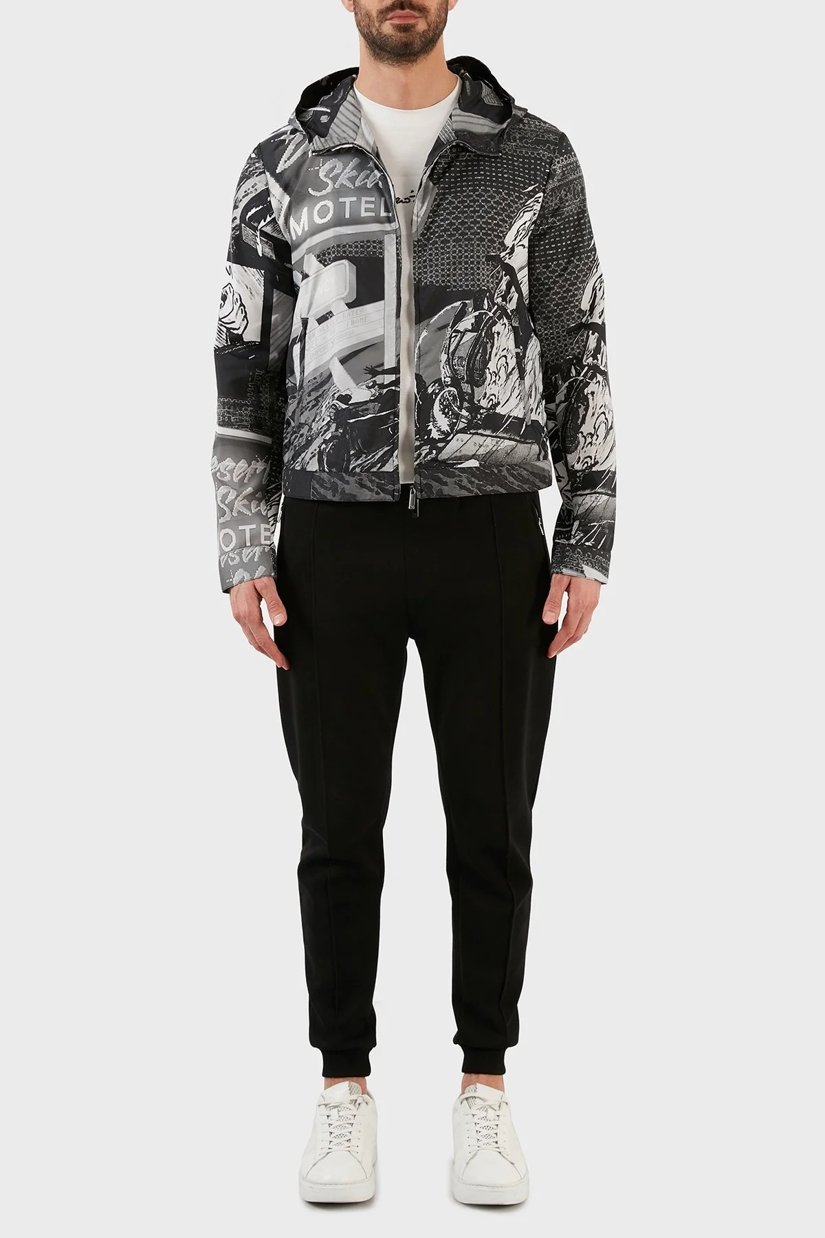 Emporio Armani Desenli Suya Dayanıklı Kapüşonlu Erkek Mont I1R410 I1018 991 GRİ - 5