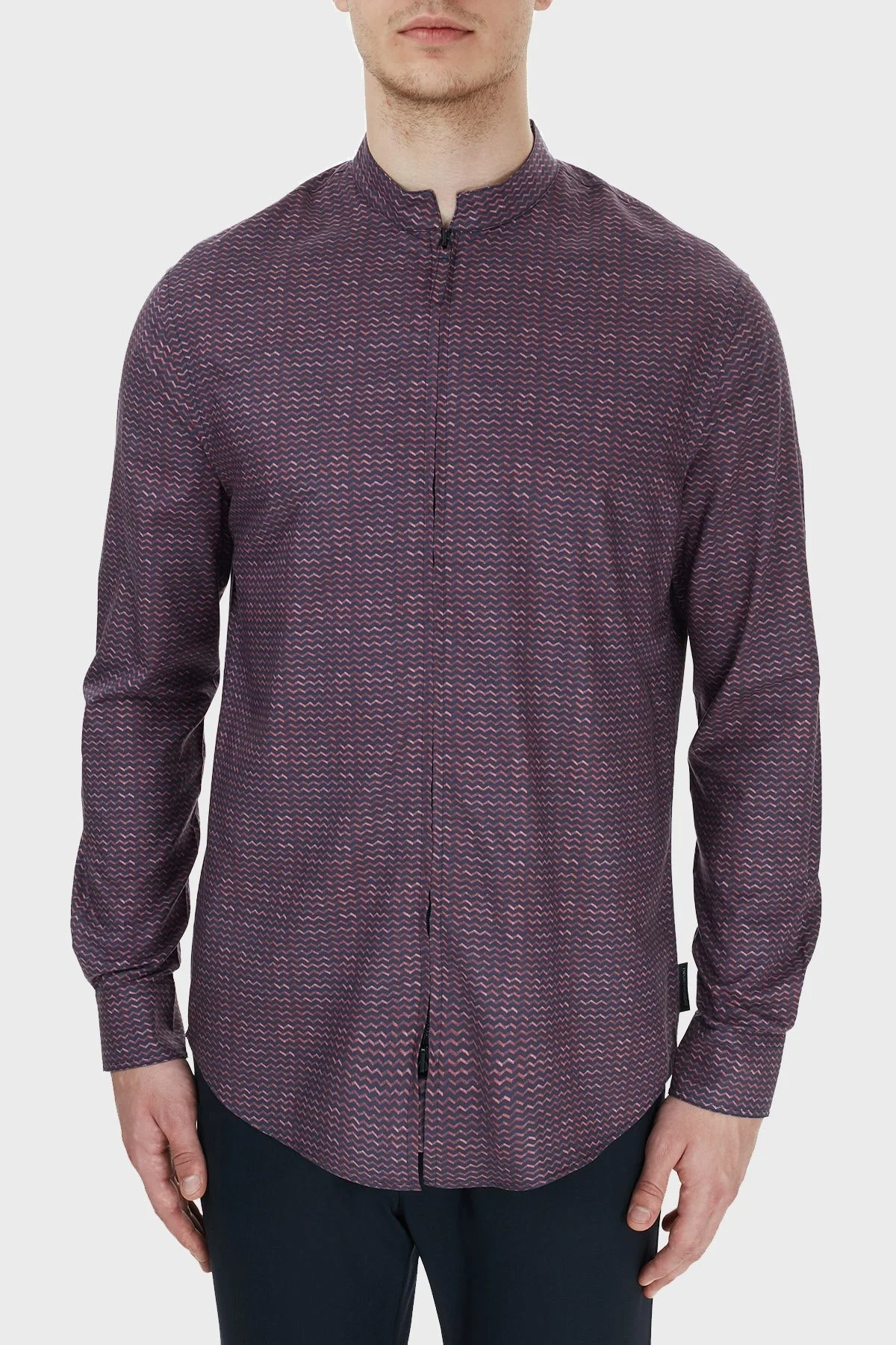 Emporio Armani Dik Yaka Fermuarlı Erkek Gömlek 91SMLL 1ND1Z F301 BORDO - 7