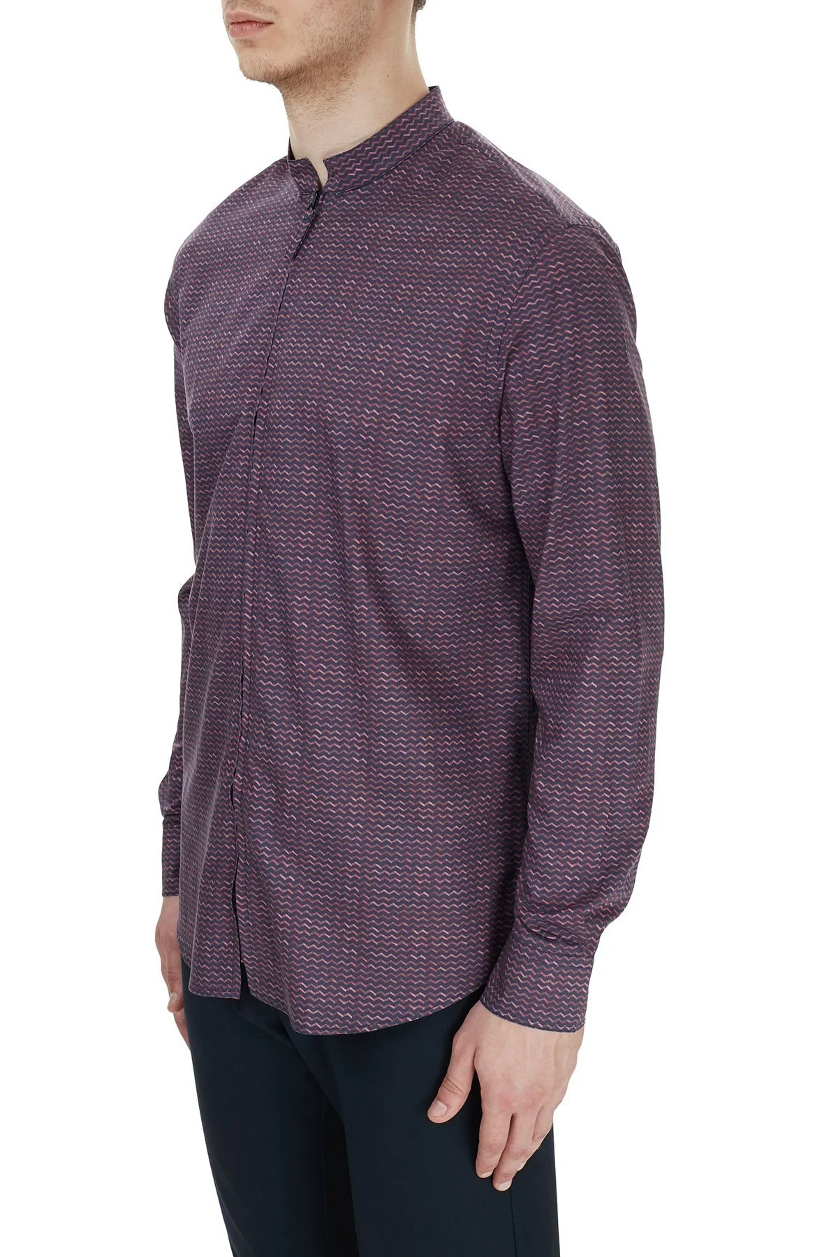 Emporio Armani Dik Yaka Fermuarlı Erkek Gömlek 91SMLL 1ND1Z F301 BORDO - 8
