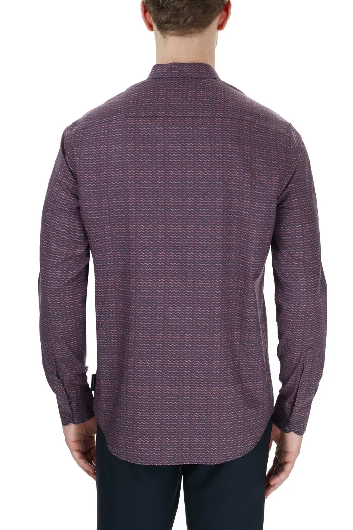 Emporio Armani Dik Yaka Fermuarlı Erkek Gömlek 91SMLL 1ND1Z F301 BORDO - 9