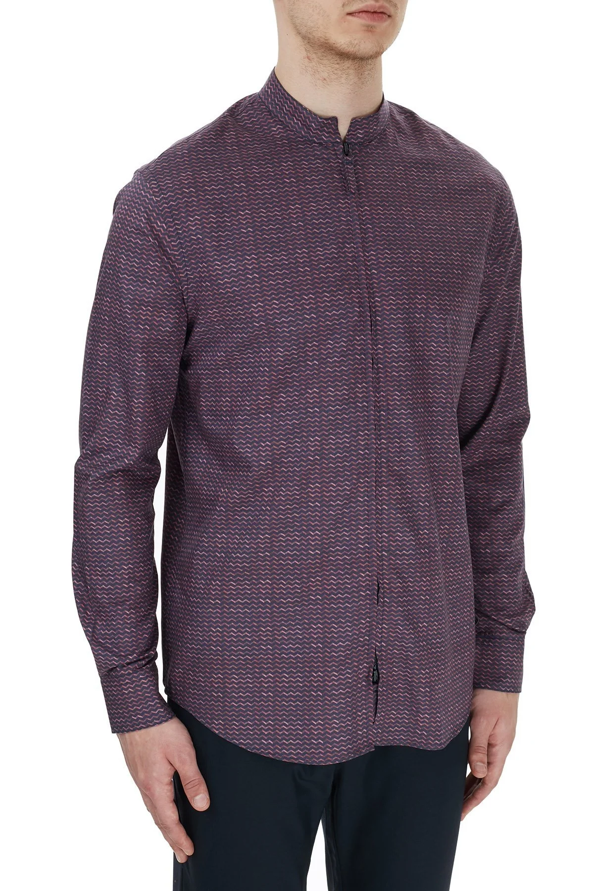 Emporio Armani Dik Yaka Fermuarlı Erkek Gömlek 91SMLL 1ND1Z F301 BORDO - 10