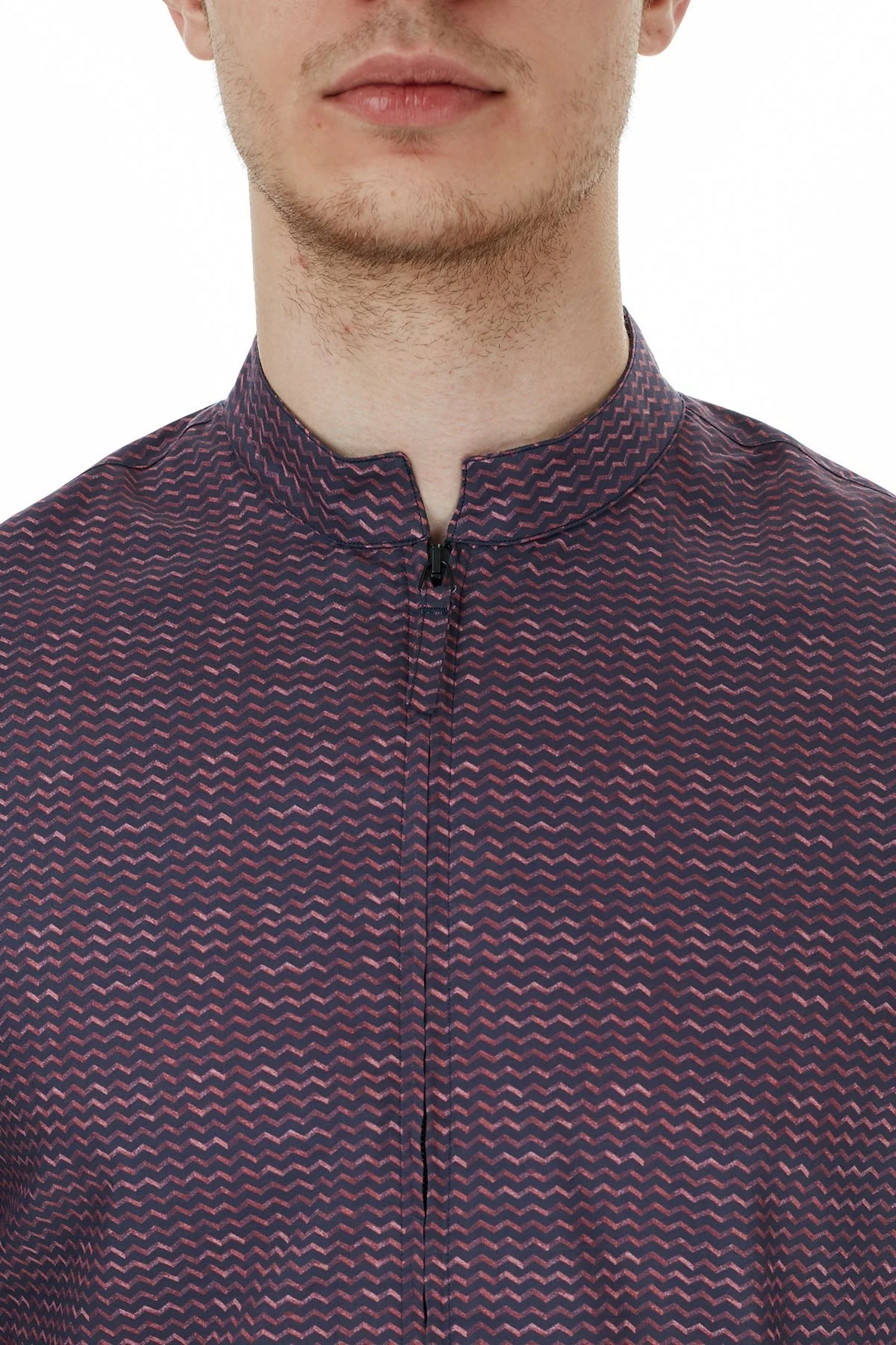 Emporio Armani Dik Yaka Fermuarlı Erkek Gömlek 91SMLL 1ND1Z F301 BORDO - 12