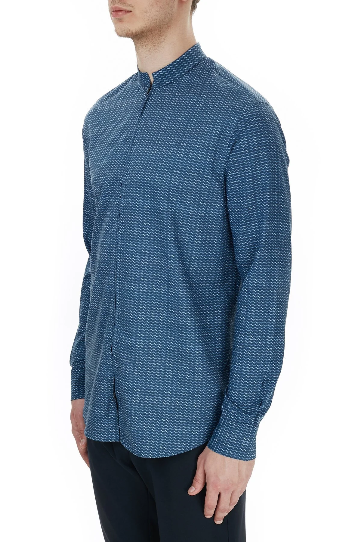 Emporio Armani Dik Yaka Fermuarlı Erkek Gömlek 91SMLL 1ND1Z F904 LACİVERT - 3