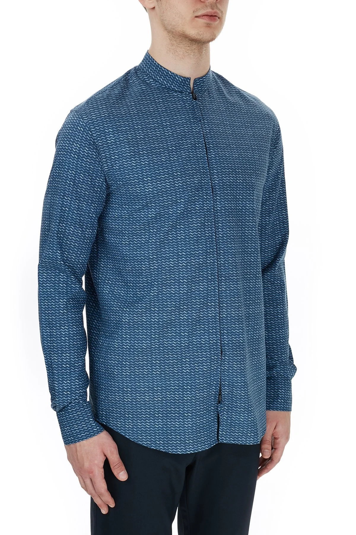Emporio Armani Dik Yaka Fermuarlı Erkek Gömlek 91SMLL 1ND1Z F904 LACİVERT - 4