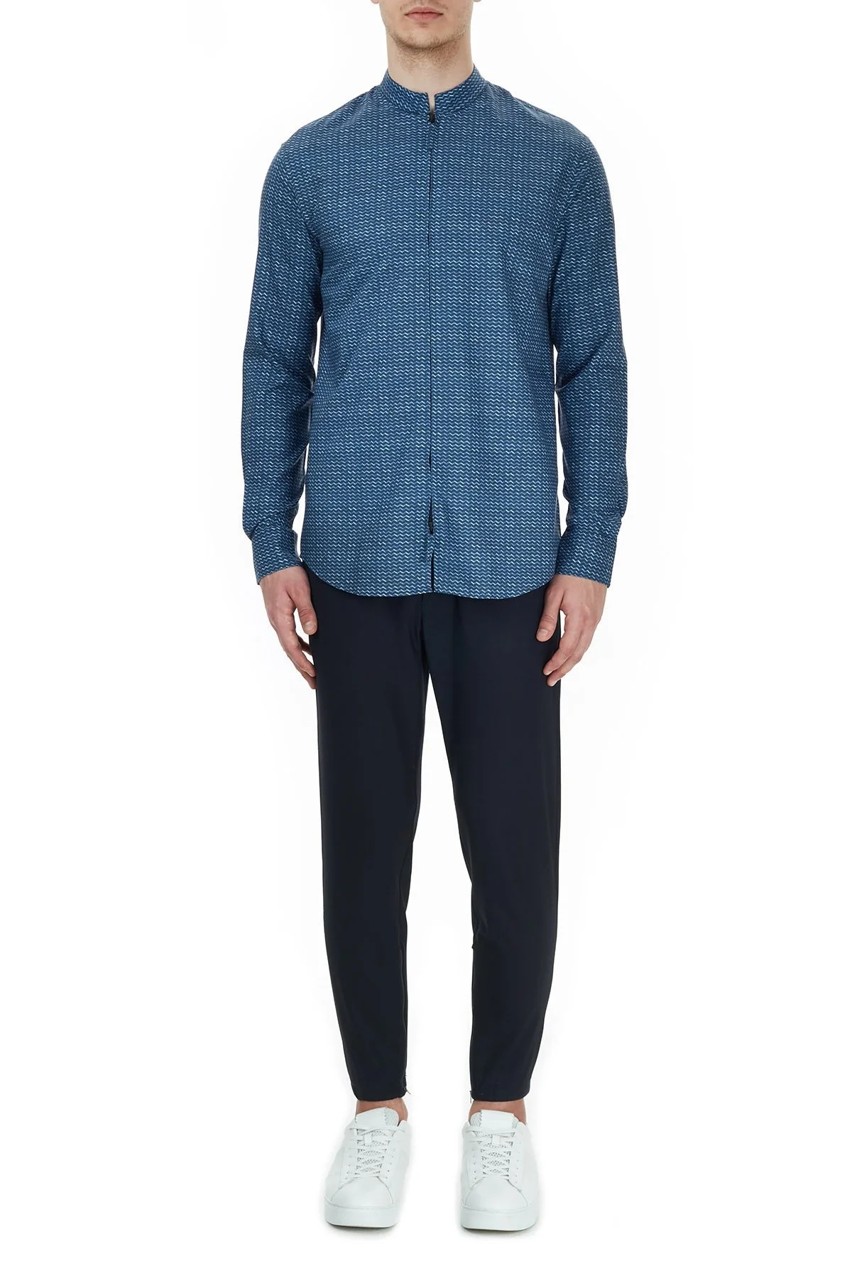 Emporio Armani Dik Yaka Fermuarlı Erkek Gömlek 91SMLL 1ND1Z F904 LACİVERT - 5