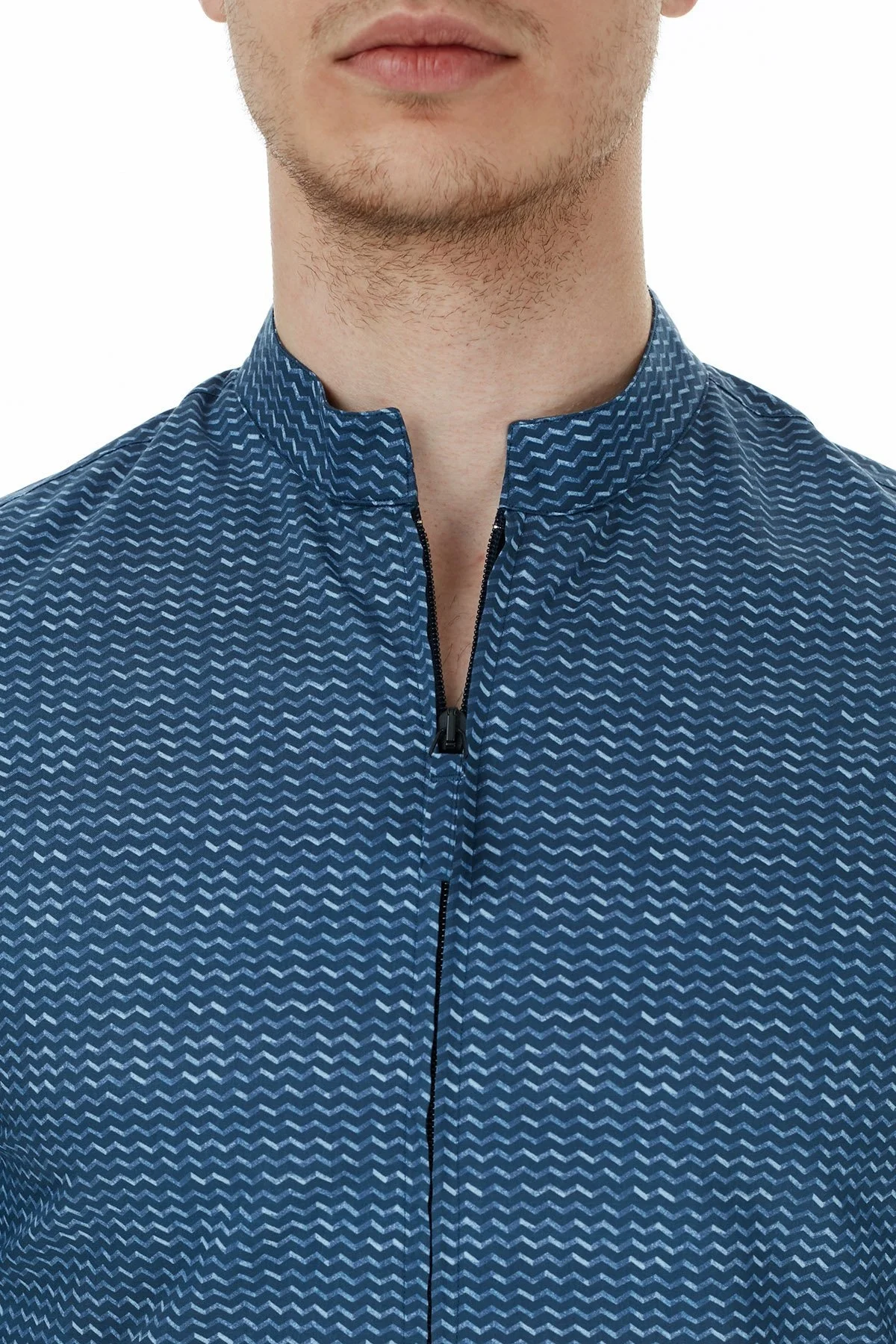 Emporio Armani Dik Yaka Fermuarlı Erkek Gömlek 91SMLL 1ND1Z F904 LACİVERT - 6