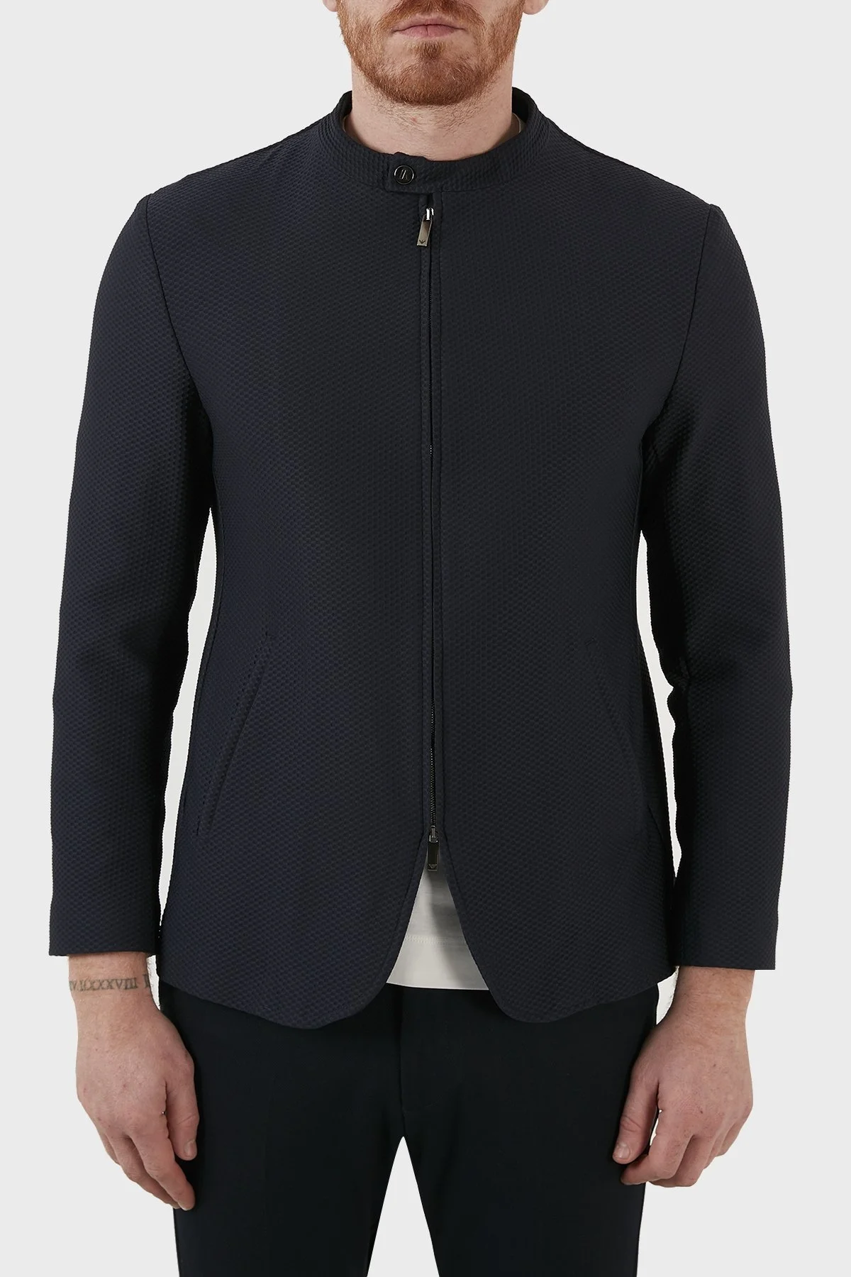 Emporio Armani Dik Yaka Fermuarlı Süper Rahat Erkek Ceket I1G710 I1428 922 LACİVERT - 1
