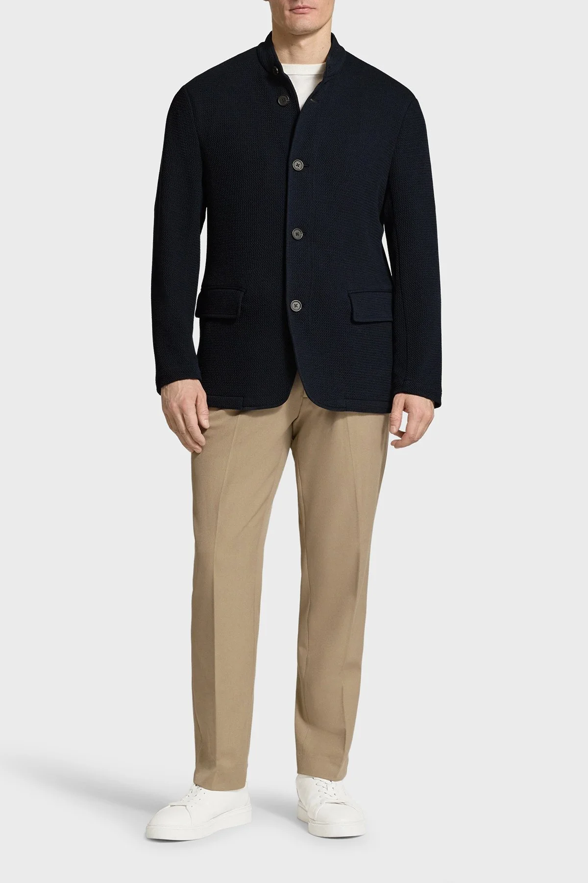 Emporio Armani Dokulu Hakim Yaka Düğmeli Erkek Ceket EM005891 AF23623 UB118 LACİVERT - 2