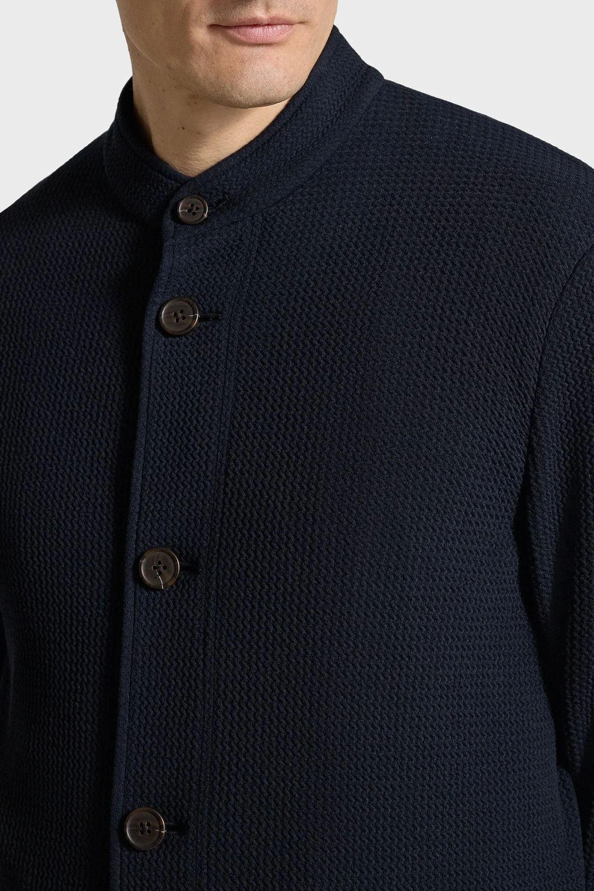 Emporio Armani Dokulu Hakim Yaka Düğmeli Erkek Ceket EM005891 AF23623 UB118 LACİVERT - 4