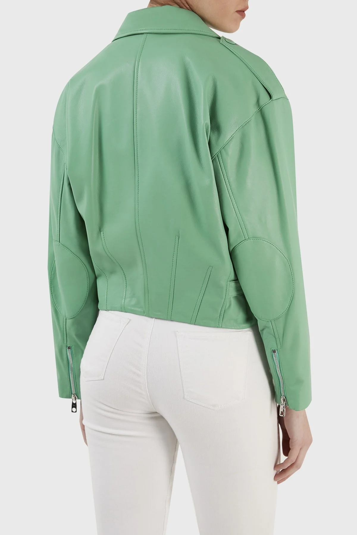 Emporio Armani Düşük Omuz Fermuarlı Hakiki Bayan Deri Ceket D4NB64 D2P71 504 YEŞİL - 6