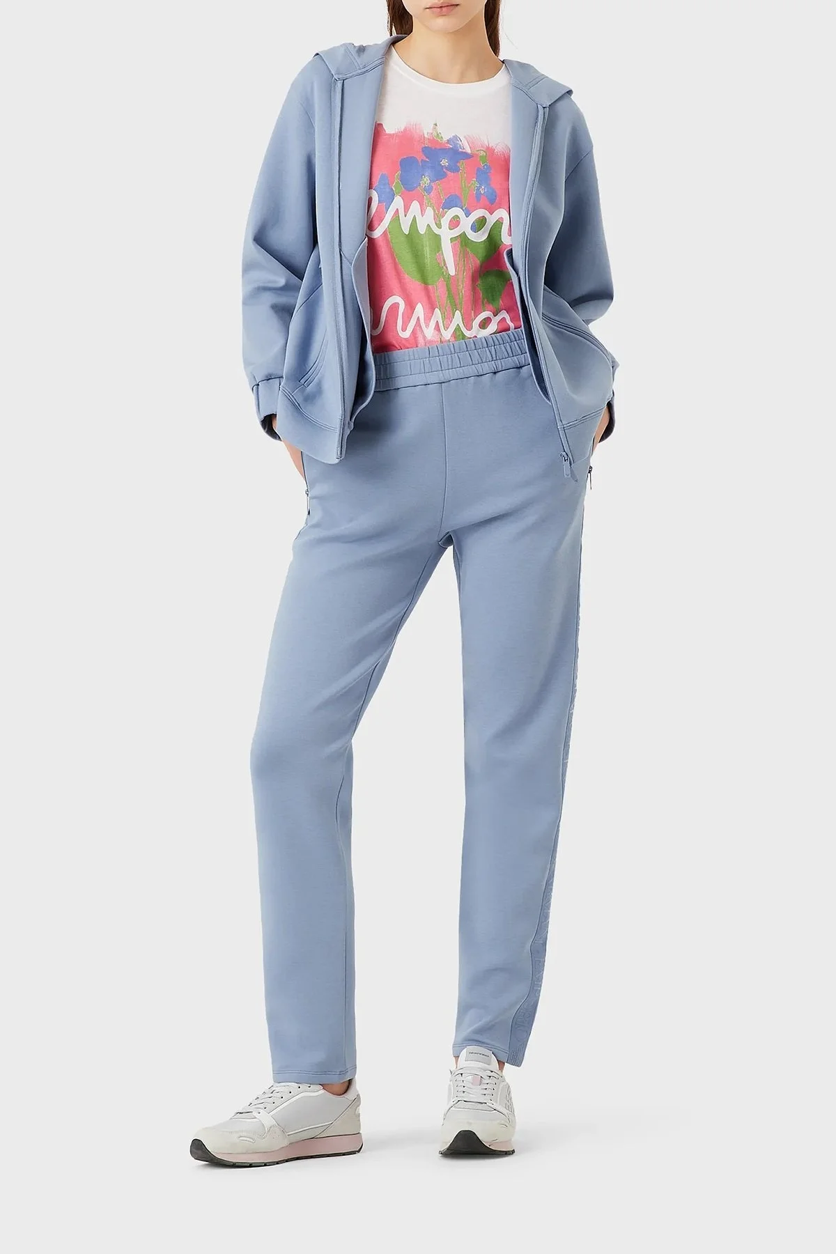 Emporio Armani Elastik Bel Bantlı Regular Fit Pamuklu Jogger Bayan Pantolon 6L2P6C 1JHSZ 0730 MAVİ - 4