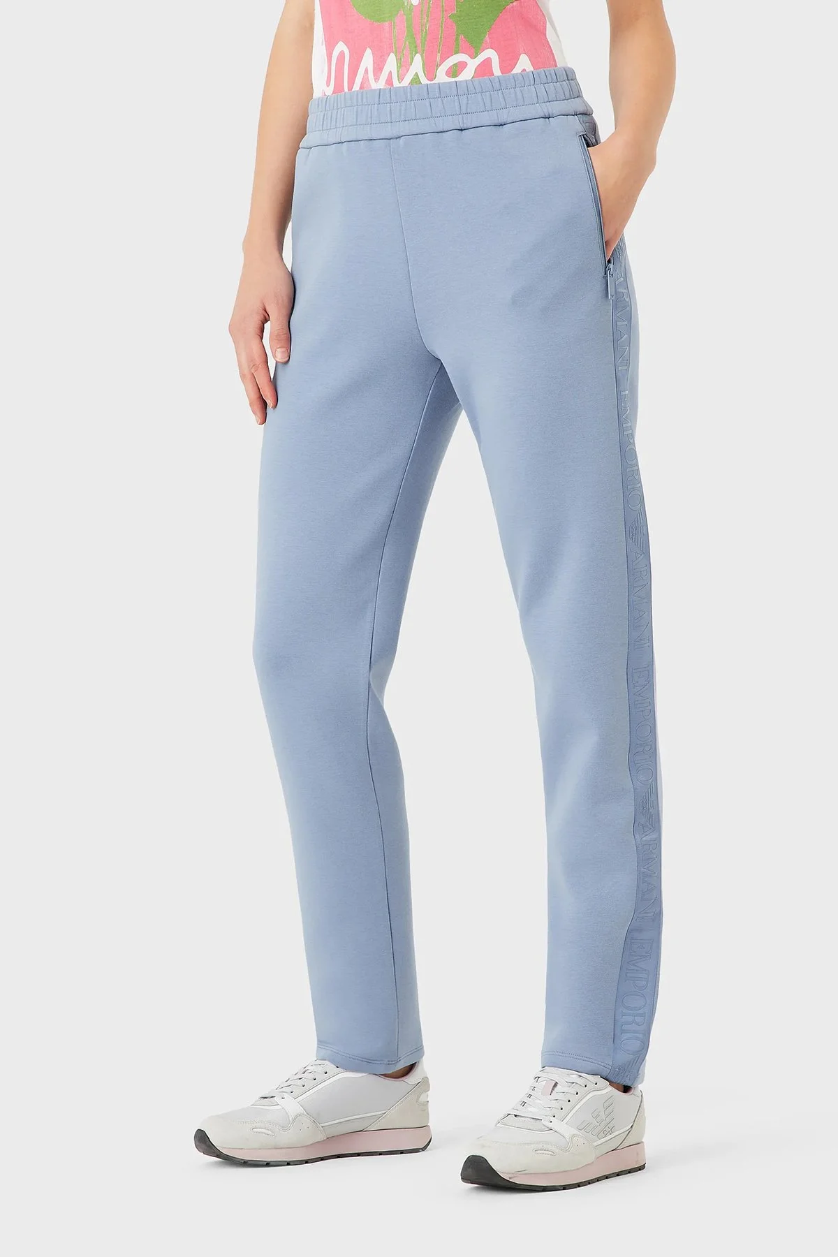 Emporio Armani Elastik Bel Bantlı Regular Fit Pamuklu Jogger Bayan Pantolon 6L2P6C 1JHSZ 0730 MAVİ - 1