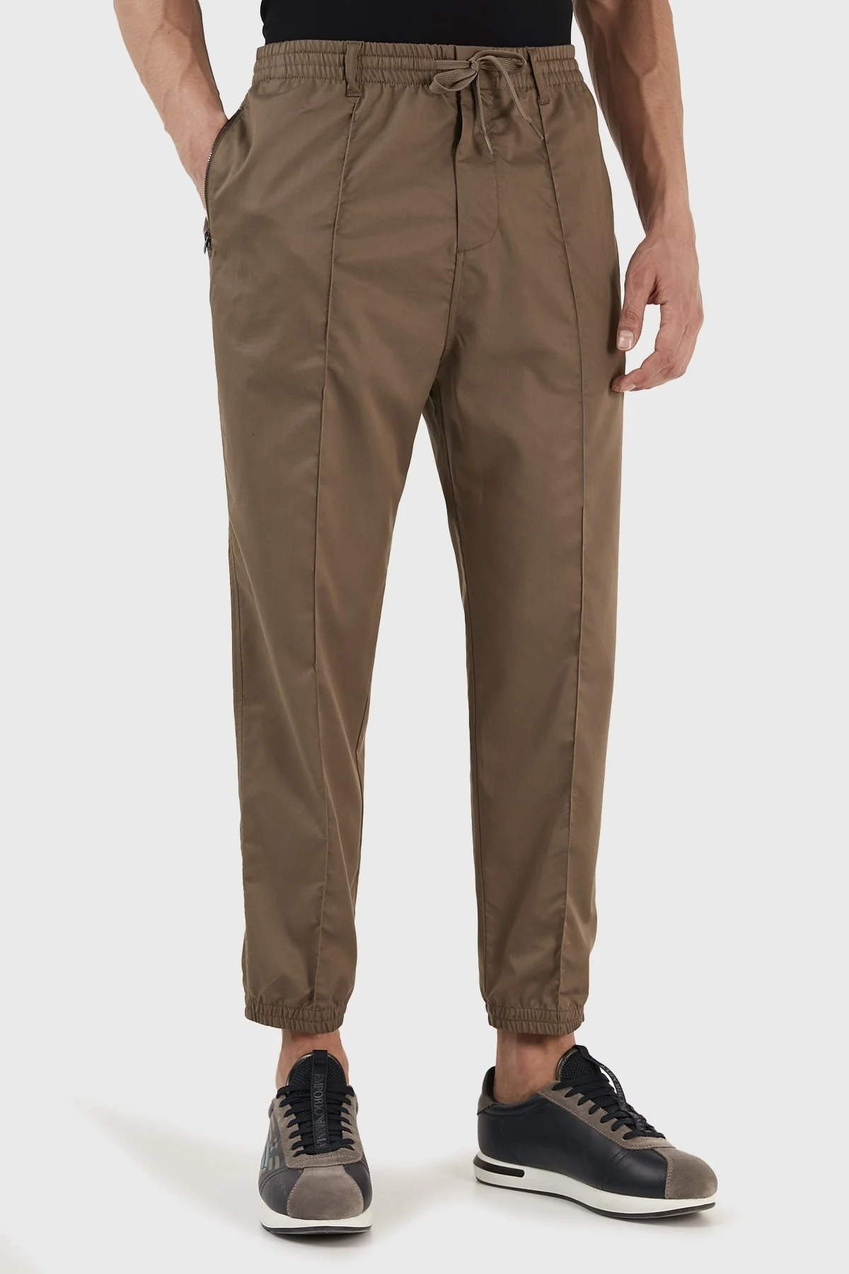 Emporio Armani Elastik Belli Büzme İpli Regular Fit Cepli Erkek Pantolon 3R1PF5 1NSEZ 0440 TOPRAK - 3