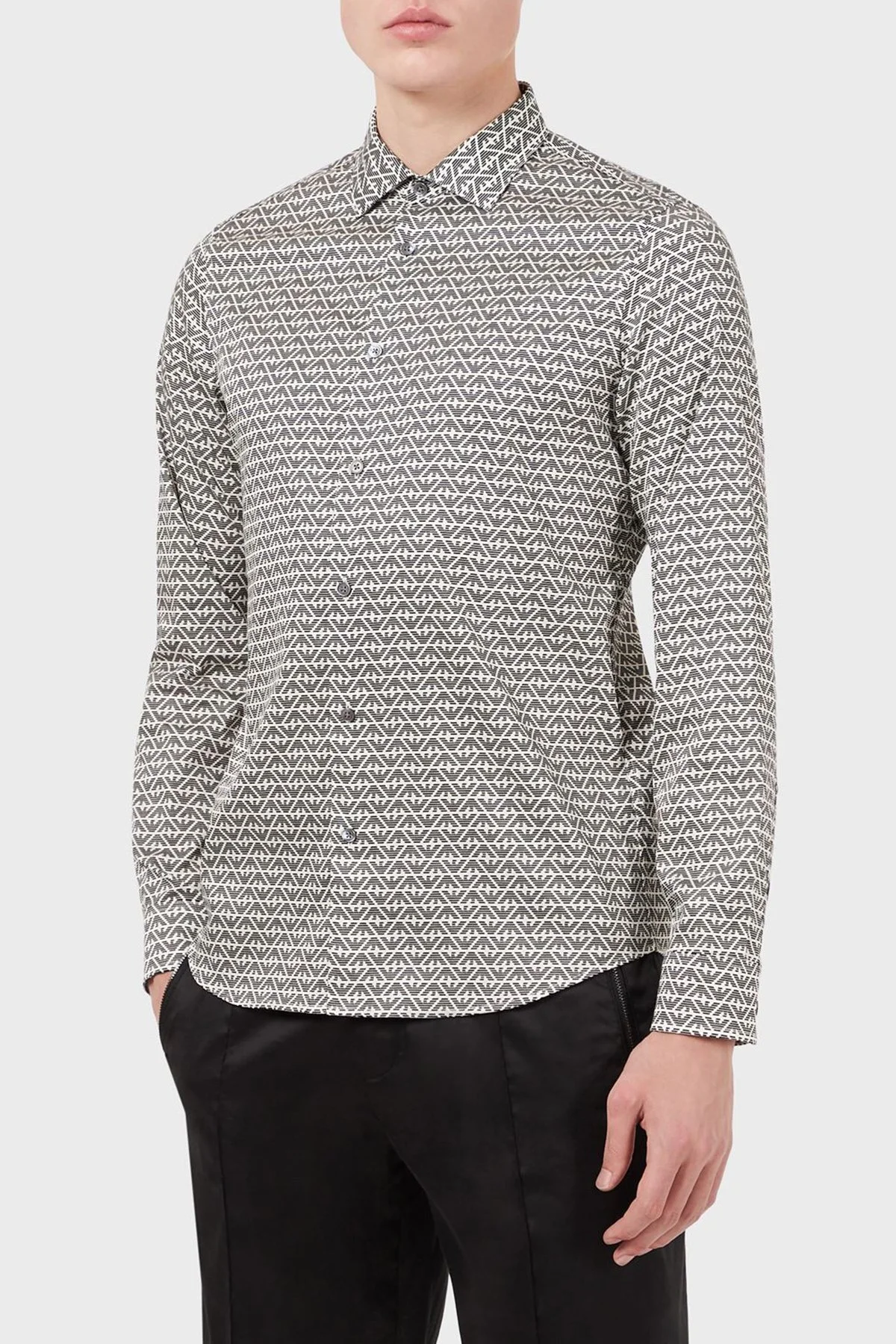 Emporio Armani Logo Baskılı Slim Fit Pamuklu Erkek Gömlek 6K1C65 1NZJZ F122 BEYAZ-SİYAH - 1