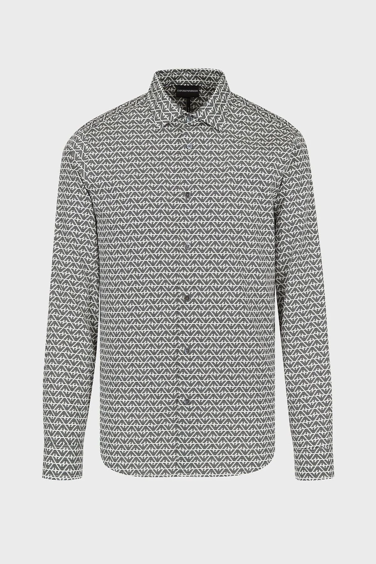 Emporio Armani Logo Baskılı Slim Fit Pamuklu Erkek Gömlek 6K1C65 1NZJZ F122 BEYAZ-SİYAH - 3