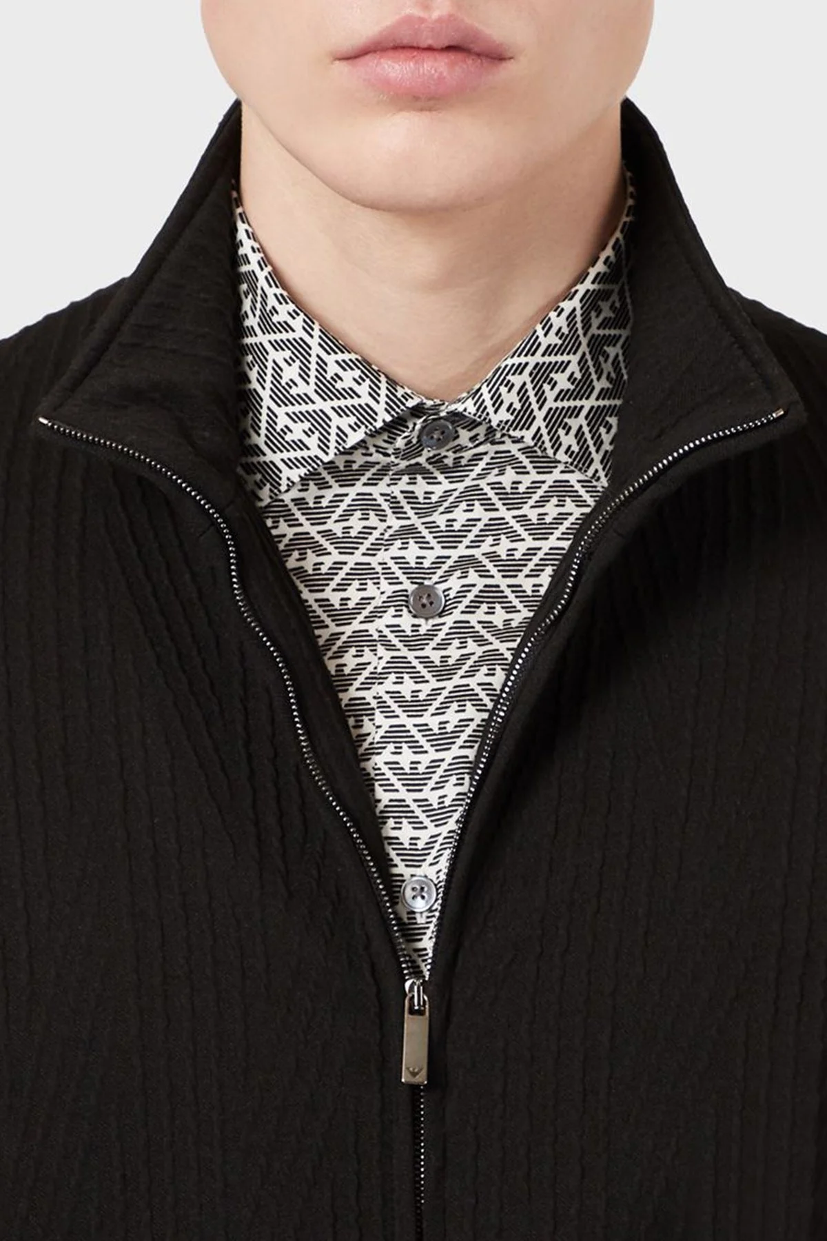 Emporio Armani Logo Baskılı Slim Fit Pamuklu Erkek Gömlek 6K1C65 1NZJZ F122 BEYAZ-SİYAH - 4