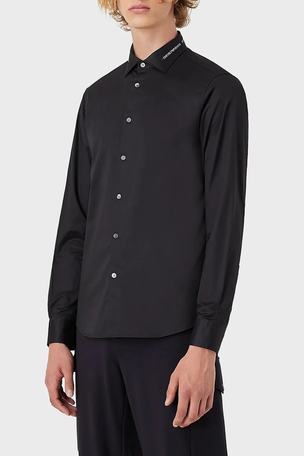 Emporio Armani Slim Fit Logo Baskılı Pamuklu Erkek Gömlek 6K1C68 1NZYZ 0920 LACİVERT - 1