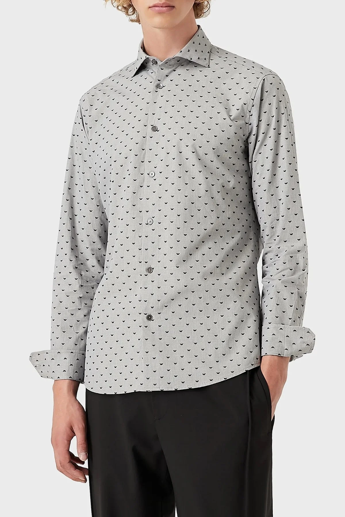 Emporio Armani Regular Fit Baskılı % 100 Pamuk Erkek Gömlek 6K1CD4 1NZRZ F611 GRİ - 1