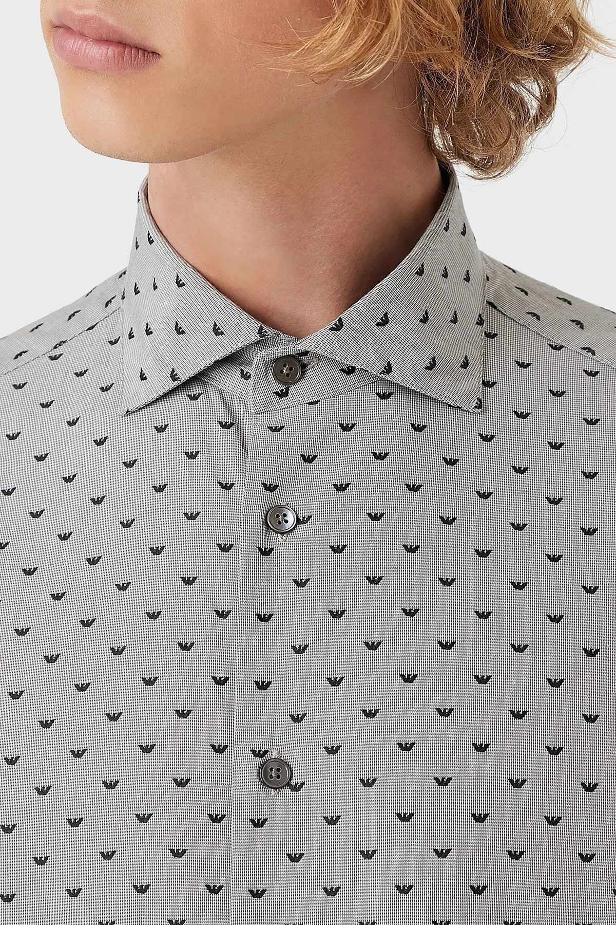 Emporio Armani Regular Fit Baskılı % 100 Pamuk Erkek Gömlek 6K1CD4 1NZRZ F611 GRİ - 3