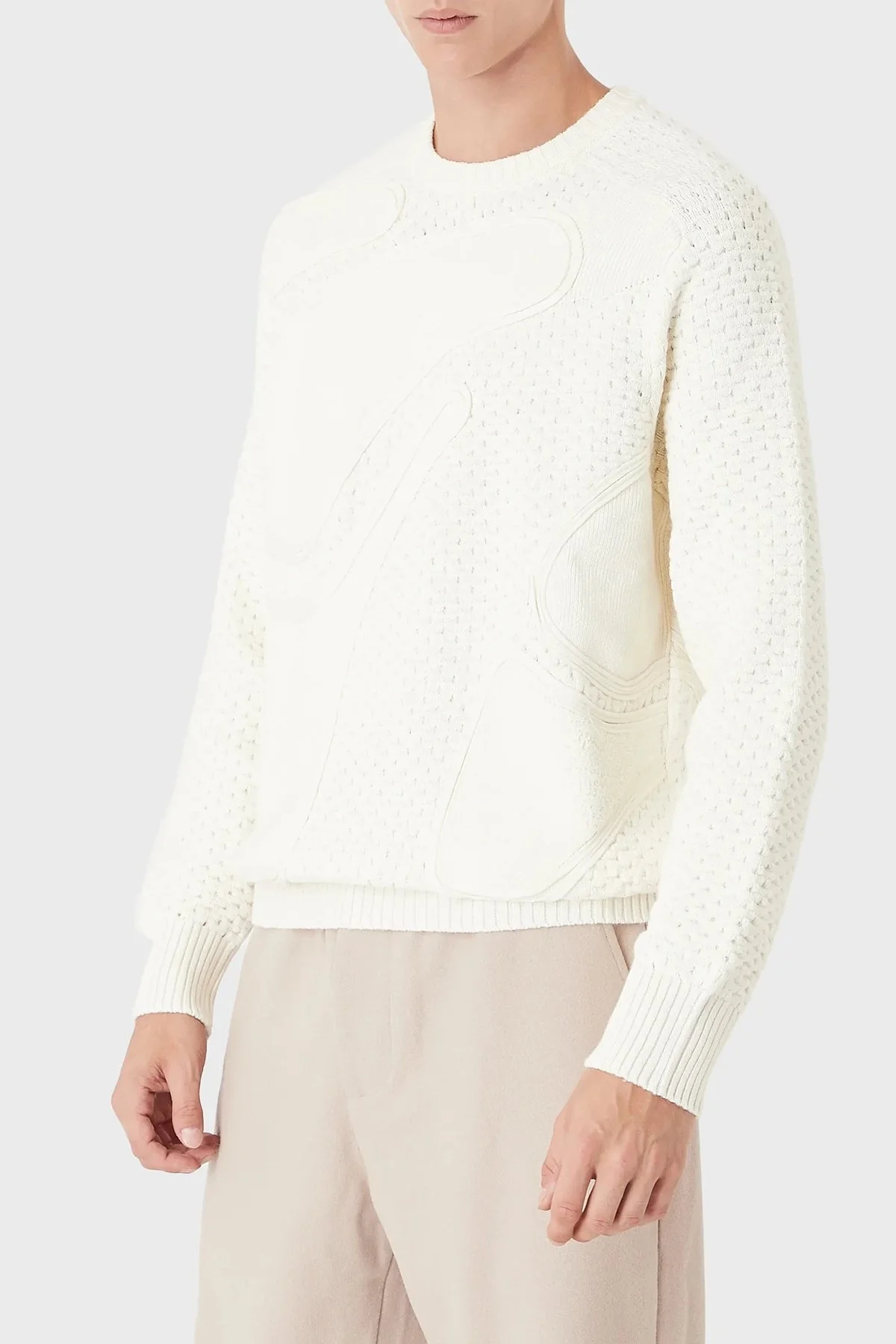 Emporio Armani Bisiklet Yaka Yün Karışımlı Erkek Kazak 6K1MV3 1M03Z 0102 BEYAZ - 1