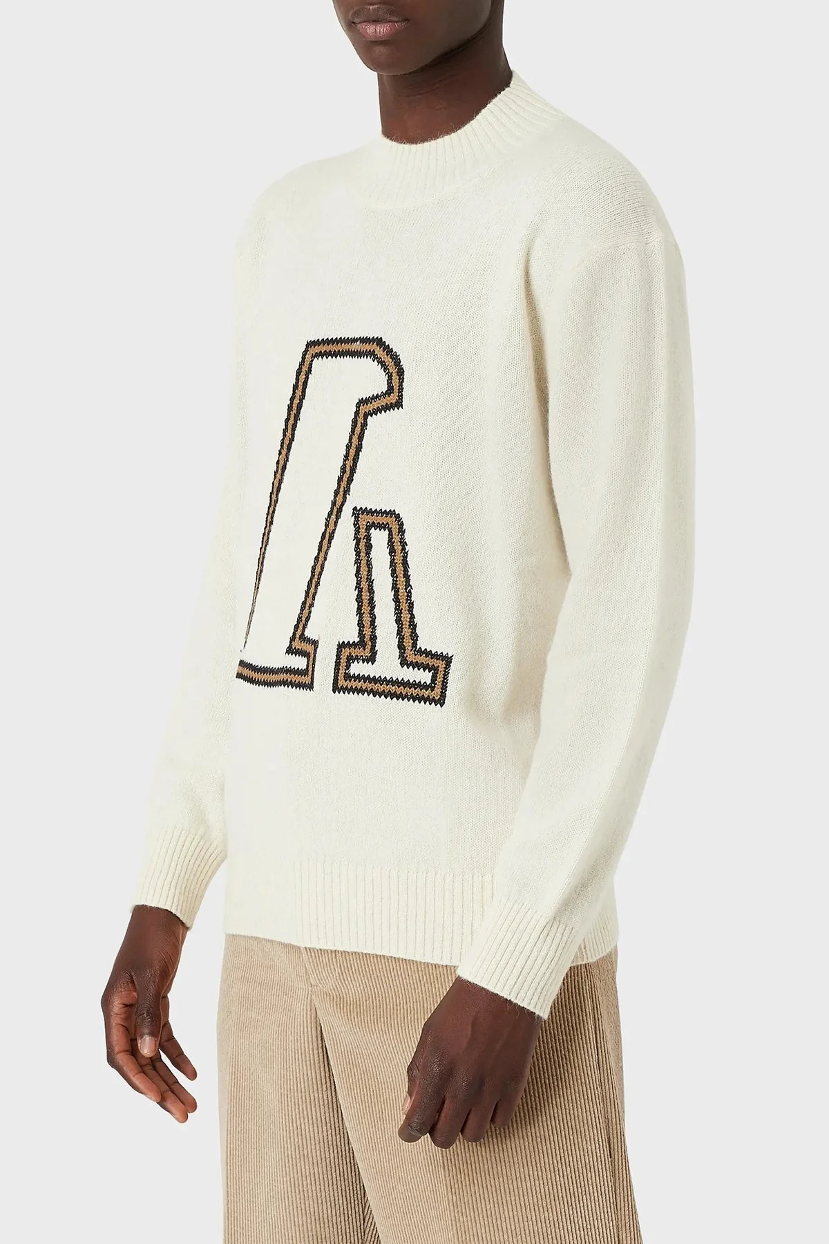 Emporio Armani Marka Logolu Dik Yaka Alpaka Karışımlı Erkek Kazak 6K1MV8 1M10Z 0102 BEYAZ - 1