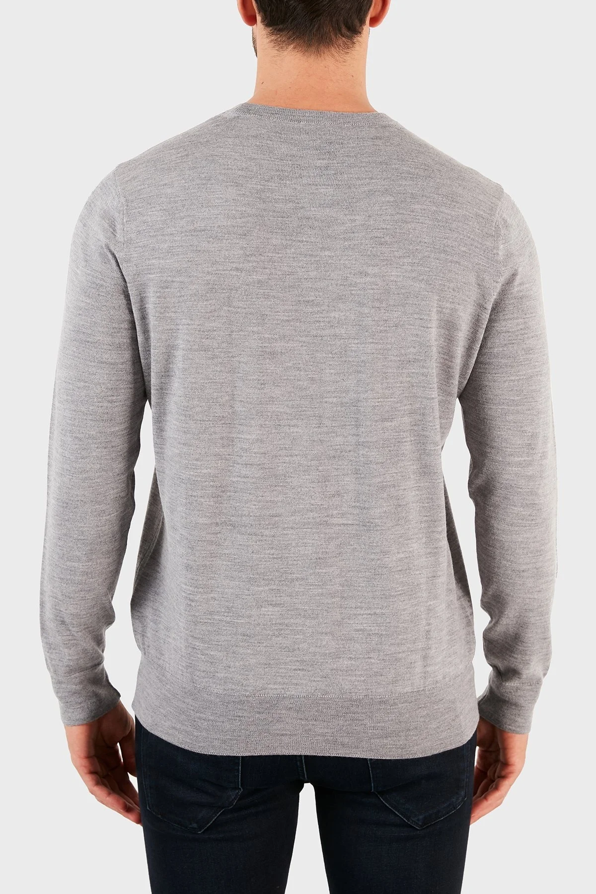 Emporio Armani Bisiklet Yaka % 100 Yün Erkek Kazak 6K1MV9 1M11Z 0627 GRİ-LACİVERT - 3