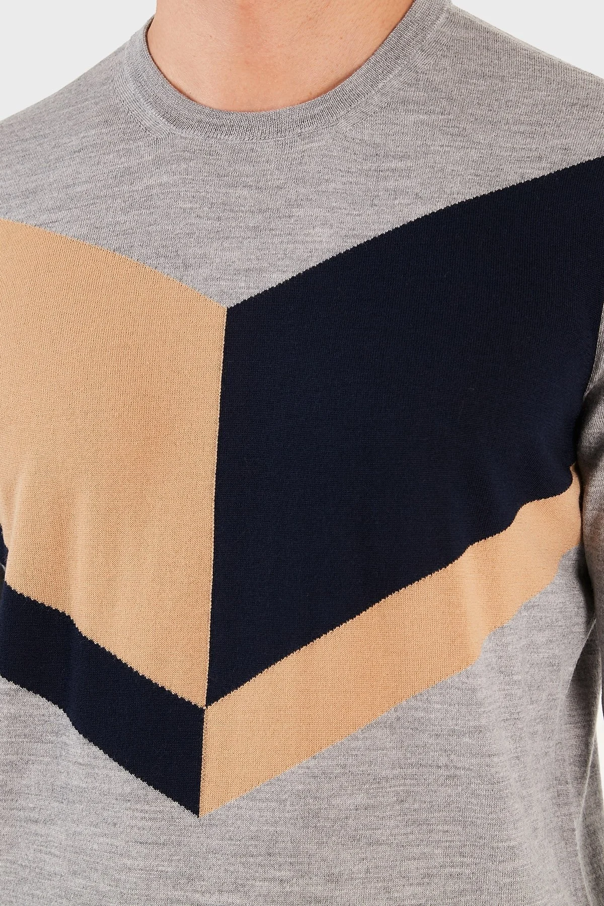 Emporio Armani Bisiklet Yaka % 100 Yün Erkek Kazak 6K1MV9 1M11Z 0627 GRİ-LACİVERT - 6