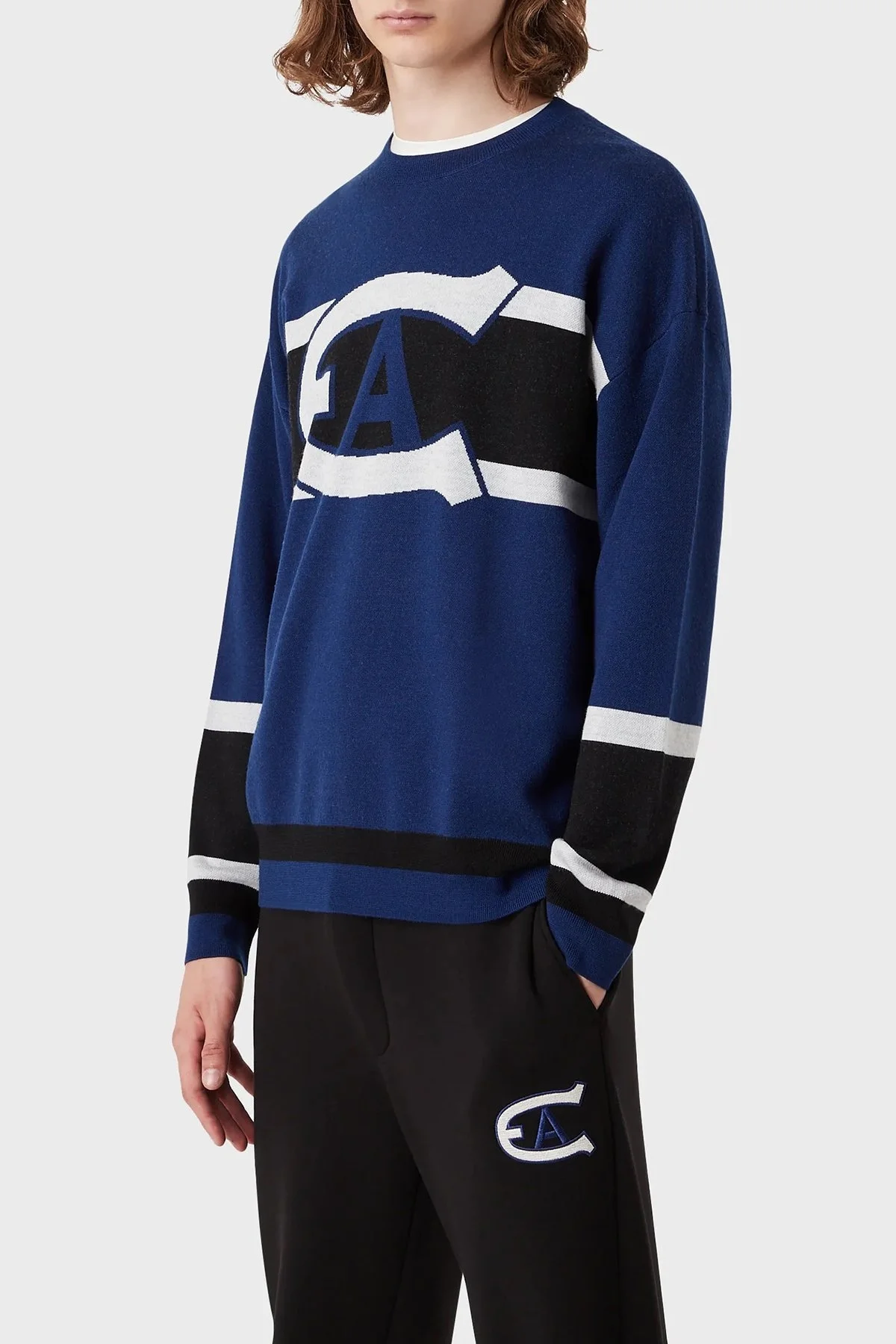 Emporio Armani Logo Baskılı Bisiklet Yaka % 100 Yün Erkek Kazak 6K1MXA 1MSRZ 0938 SAKS - 1