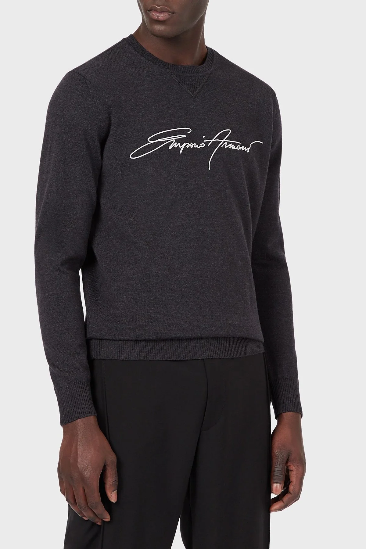 Emporio Armani Baskılı Bisiklet Yaka % 100 Yün Triko Erkek Kazak S 3K1MXB 1MDBZ 0631 ANTRASİT - 1