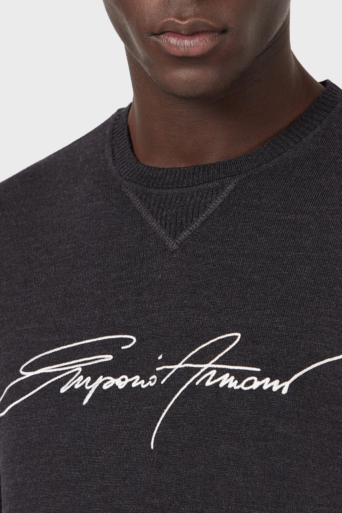 Emporio Armani Baskılı Bisiklet Yaka % 100 Yün Triko Erkek Kazak S 3K1MXB 1MDBZ 0631 ANTRASİT - 3