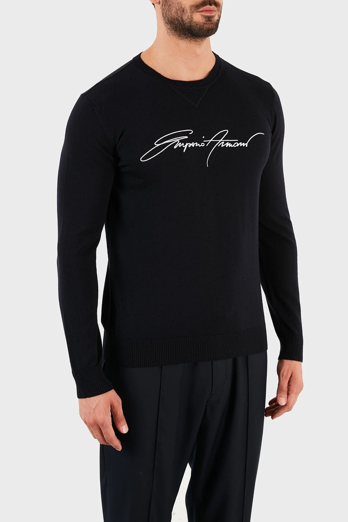 Emporio Armani Baskılı Bisiklet Yaka % 100 Yün Erkek Kazak S 3K1MXB 1MDBZ 0920 LACİVERT - 4