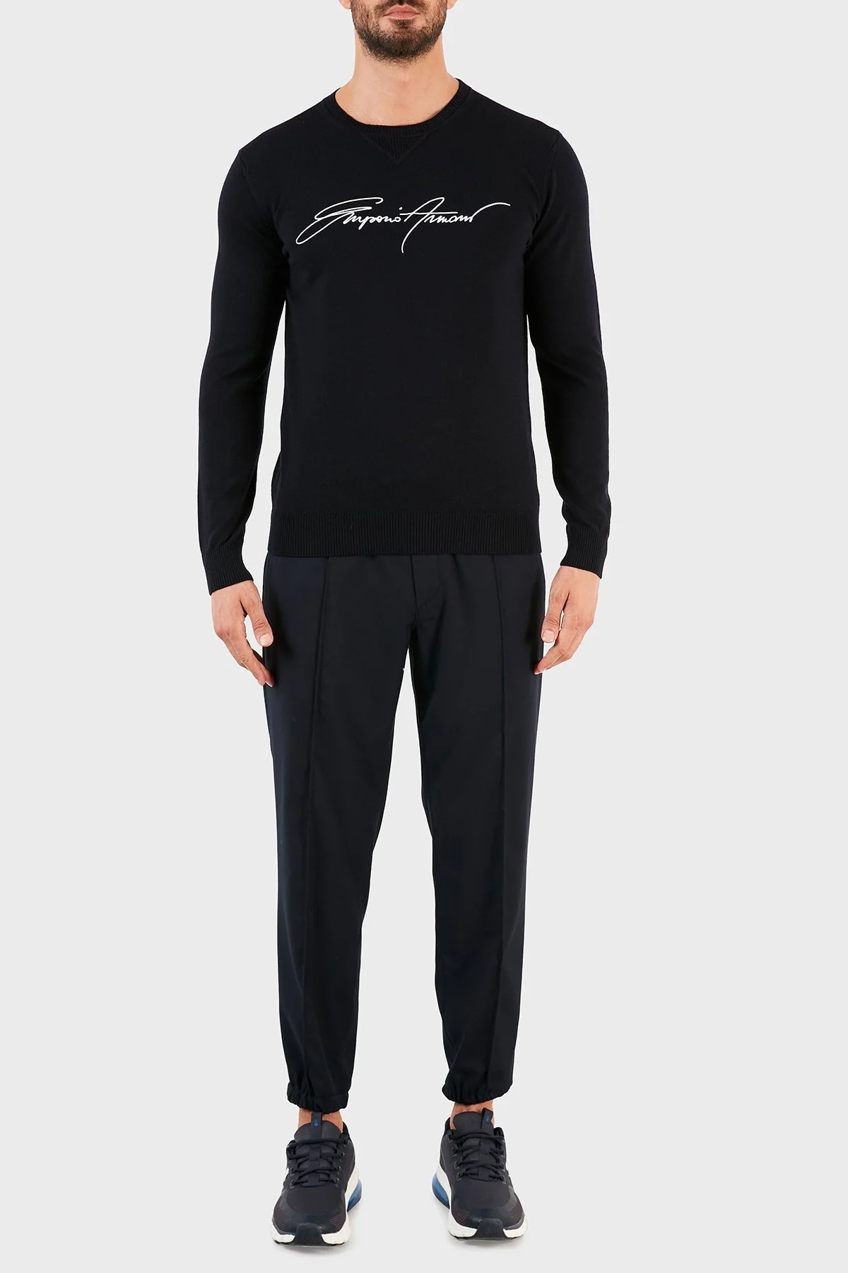 Emporio Armani Baskılı Bisiklet Yaka % 100 Yün Erkek Kazak S 3K1MXB 1MDBZ 0920 LACİVERT - 5