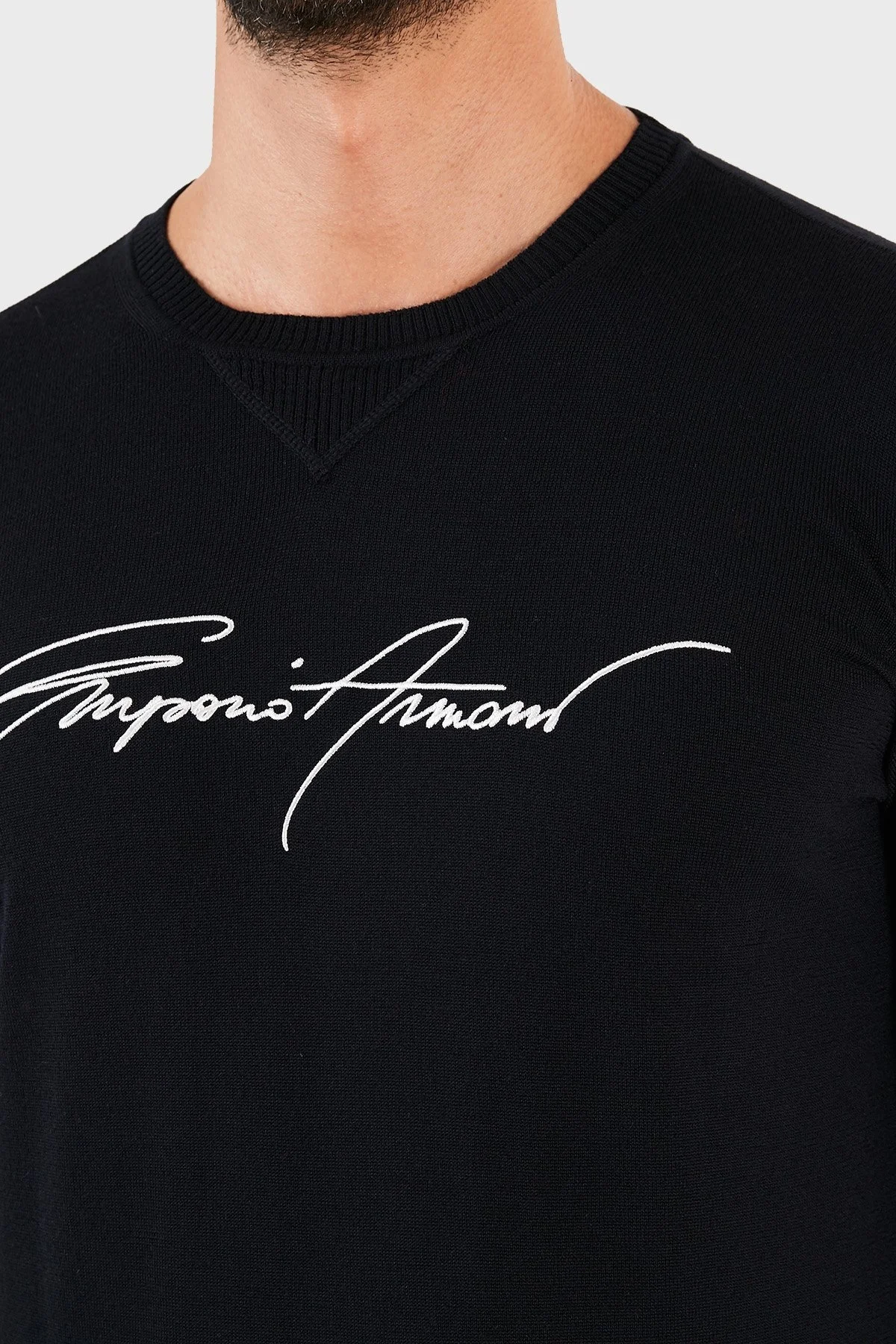 Emporio Armani Baskılı Bisiklet Yaka % 100 Yün Erkek Kazak S 3K1MXB 1MDBZ 0920 LACİVERT - 6