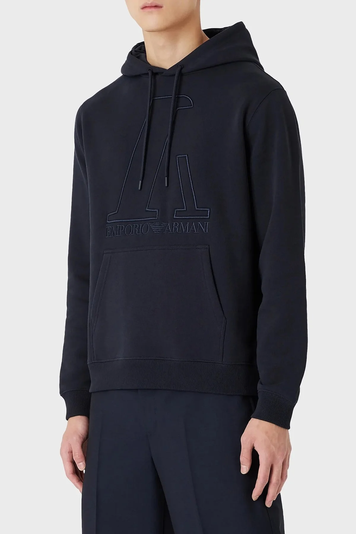 Emporio Armani Baskılı Kapüşonlu Kanguru Cepli % 100 Pamuk Erkek Sweat 6K1M6T 1JT2Z 0922 LACİVERT - 7