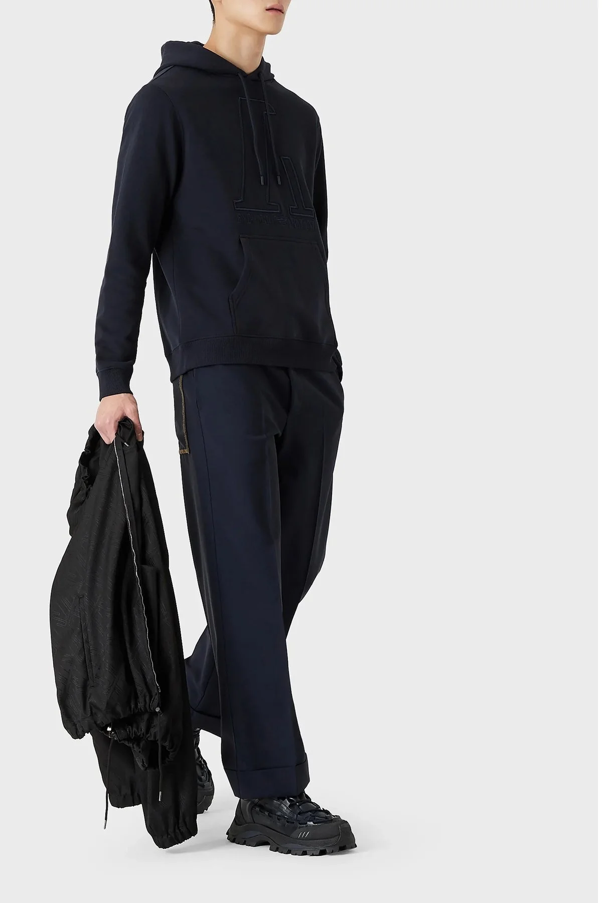 Emporio Armani Baskılı Kapüşonlu Kanguru Cepli % 100 Pamuk Erkek Sweat 6K1M6T 1JT2Z 0922 LACİVERT - 8